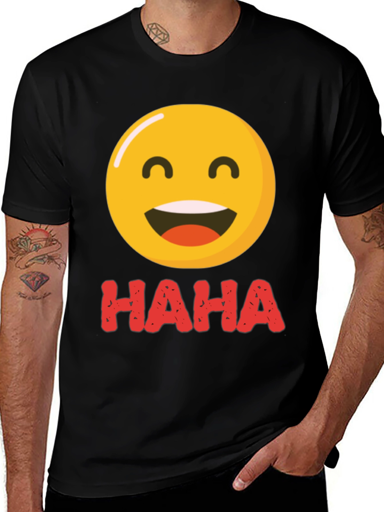 Variant 20 of Haha Emoji Graphic Tee - Black Cotton Blend