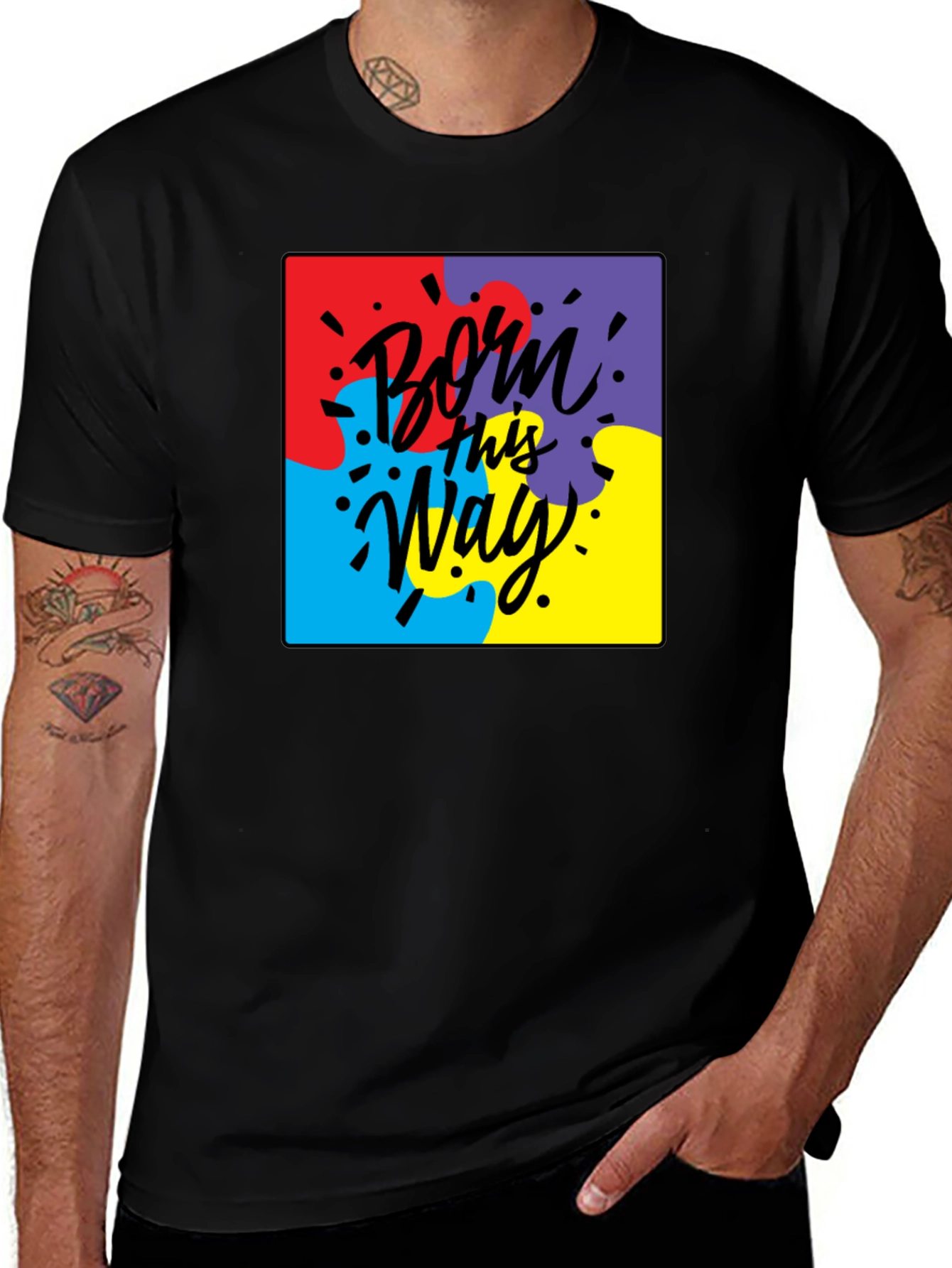 Variant 30 of Born This Way Puzzle Piece Graphic Tee - Black