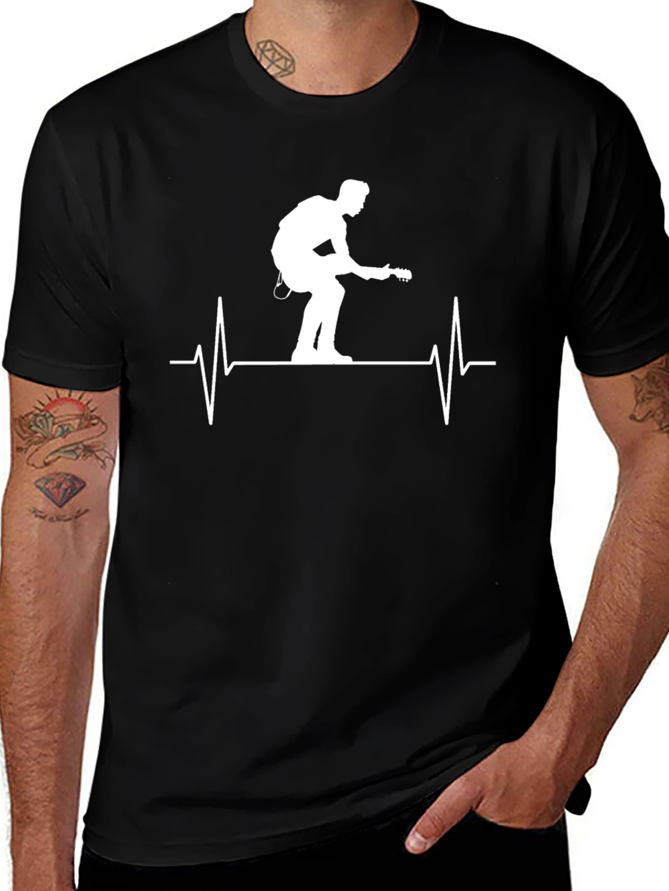 Variant 12 of Guitar Heartbeat Graphic Tee - Black