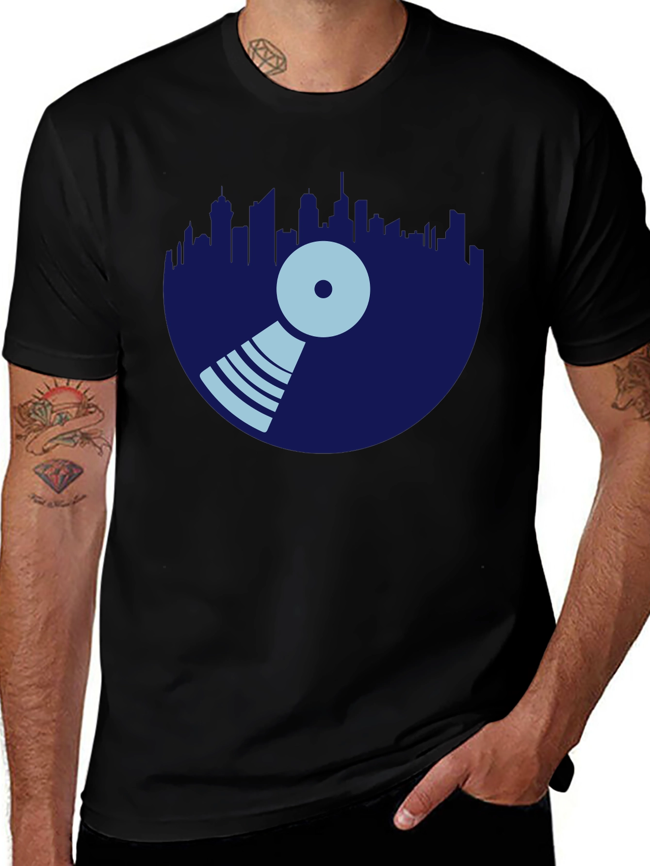 Variant 14 of Urban Grooves T-Shirt: City Skyline Vinyl Record Design