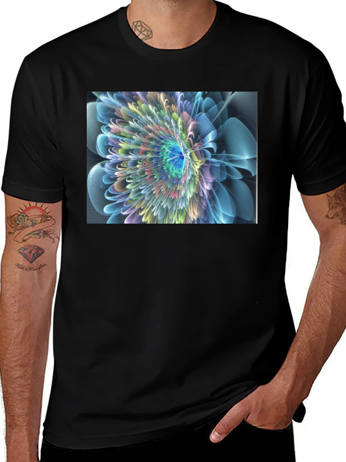 Variant 16 of Abstract Flower Graphic Black T-Shirt