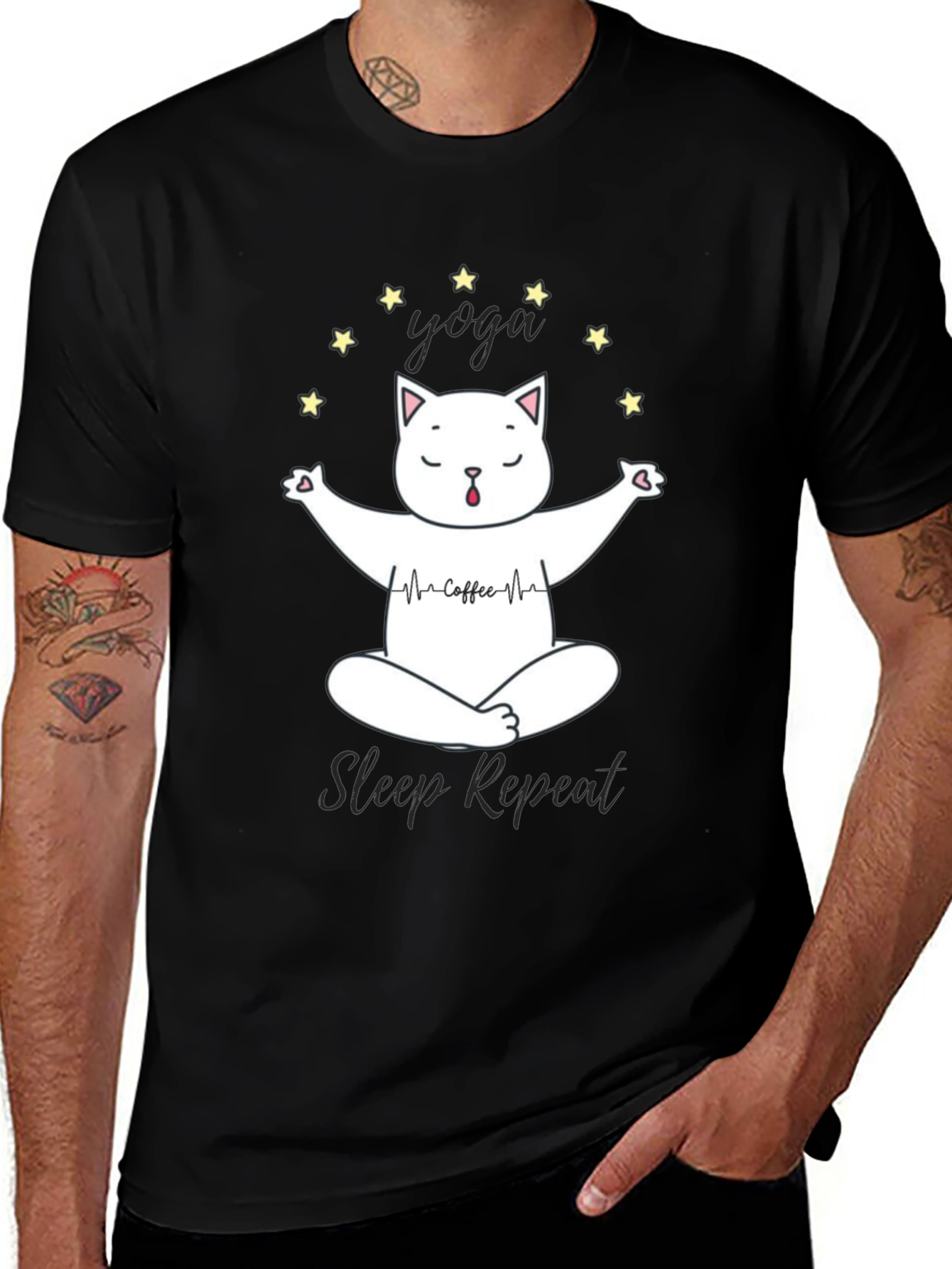 Variant 13 of Yoga Cat T-Shirt - Coffee, Sleep, Repeat Tee