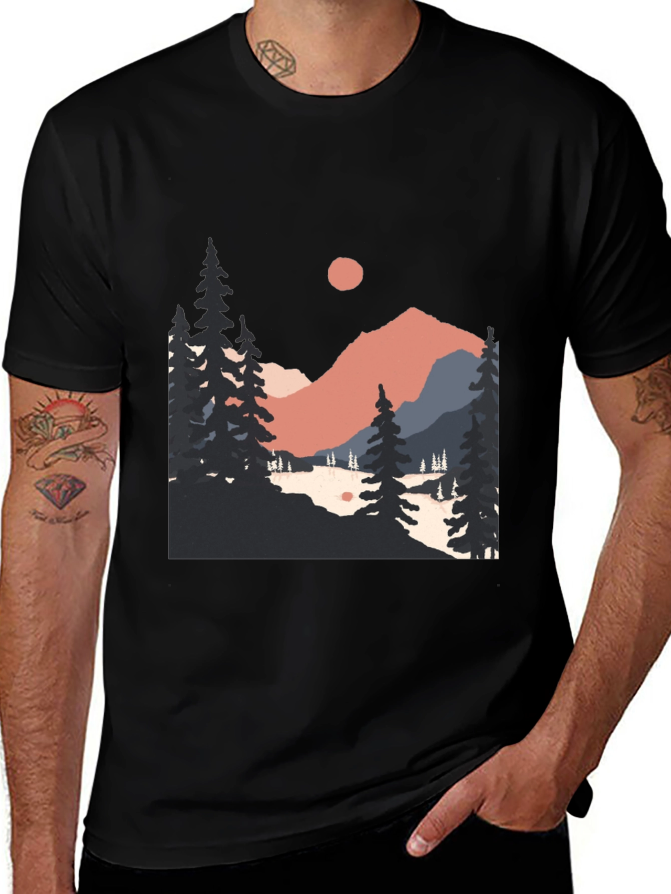 Variant 6 of Mountain Scene Graphic Tee - Black