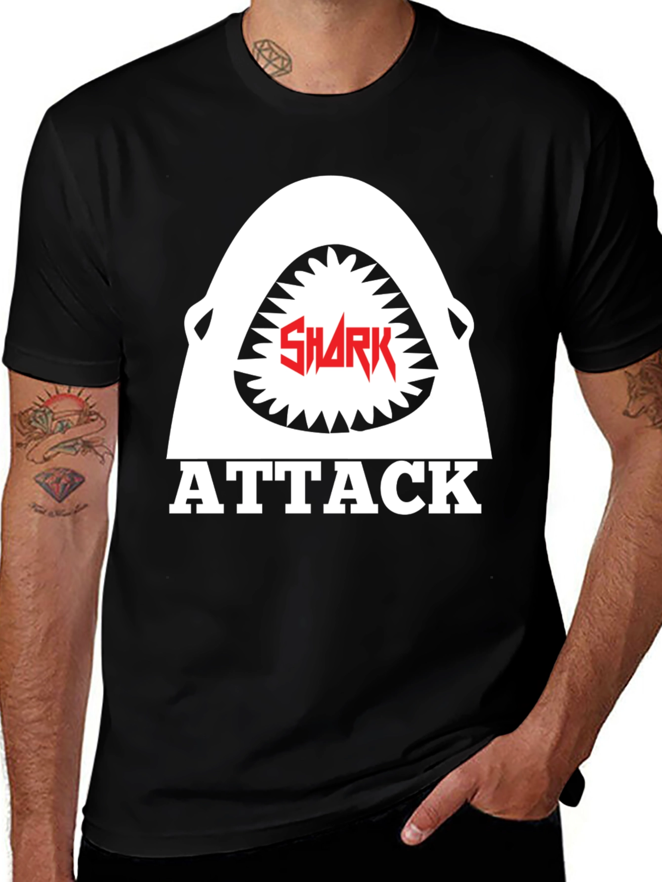 Shark Attack Graphic Tee - Black Cotton T-Shirt