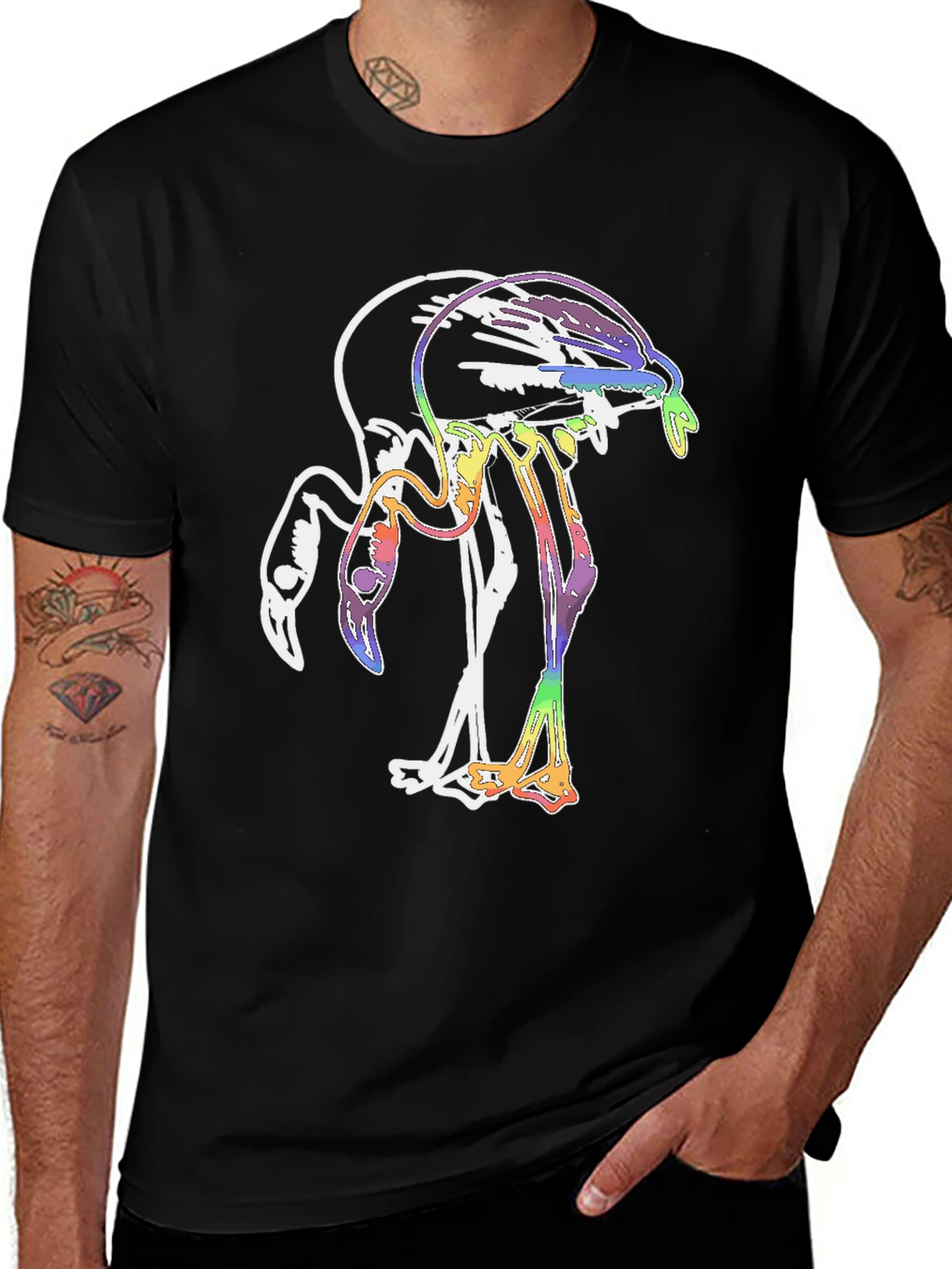 Variant 12 of Rainbow Flamingo Graphic Print Black Tee