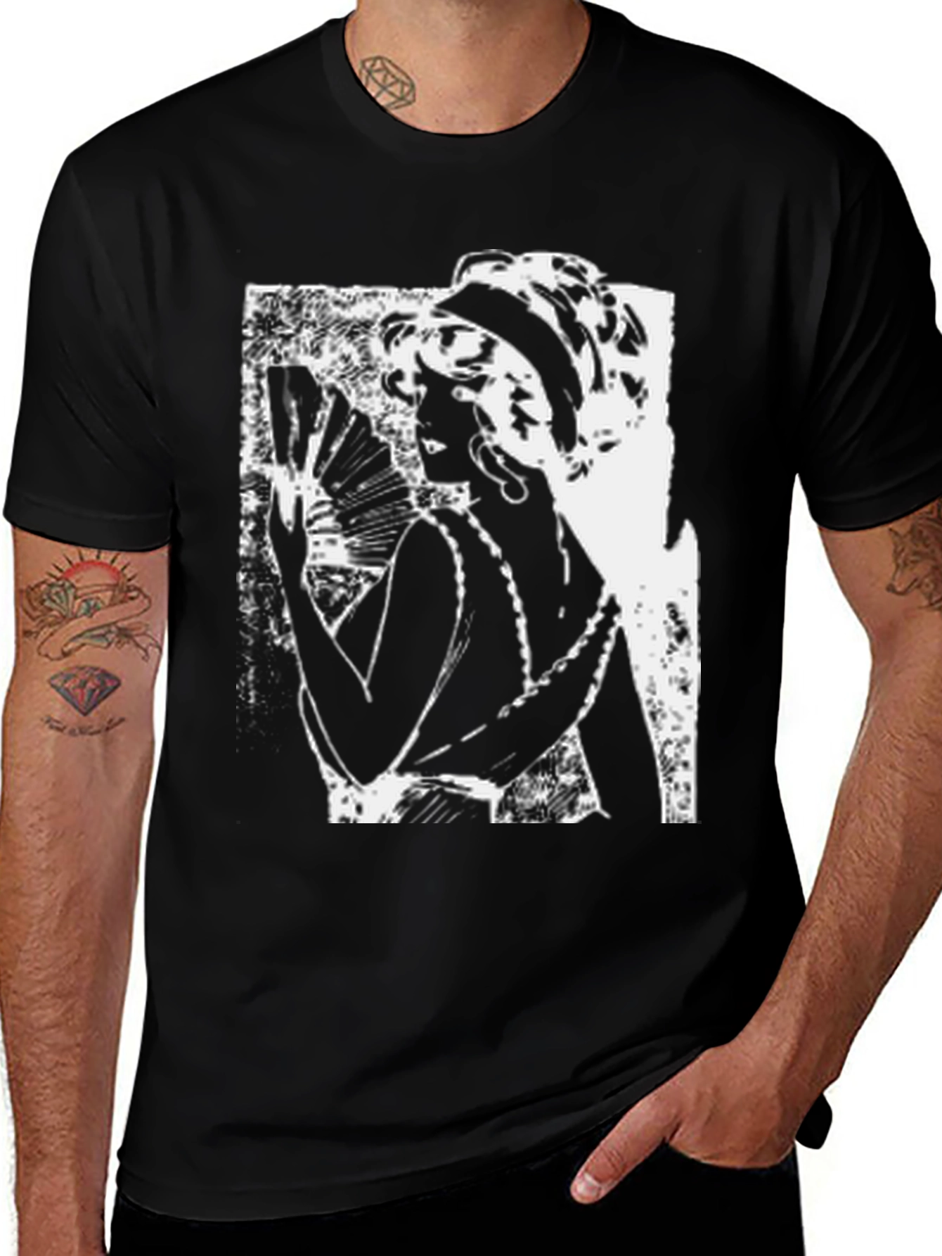 Variant 22 of Vintage Flapper Graphic Tee - Black Cotton T-Shirt