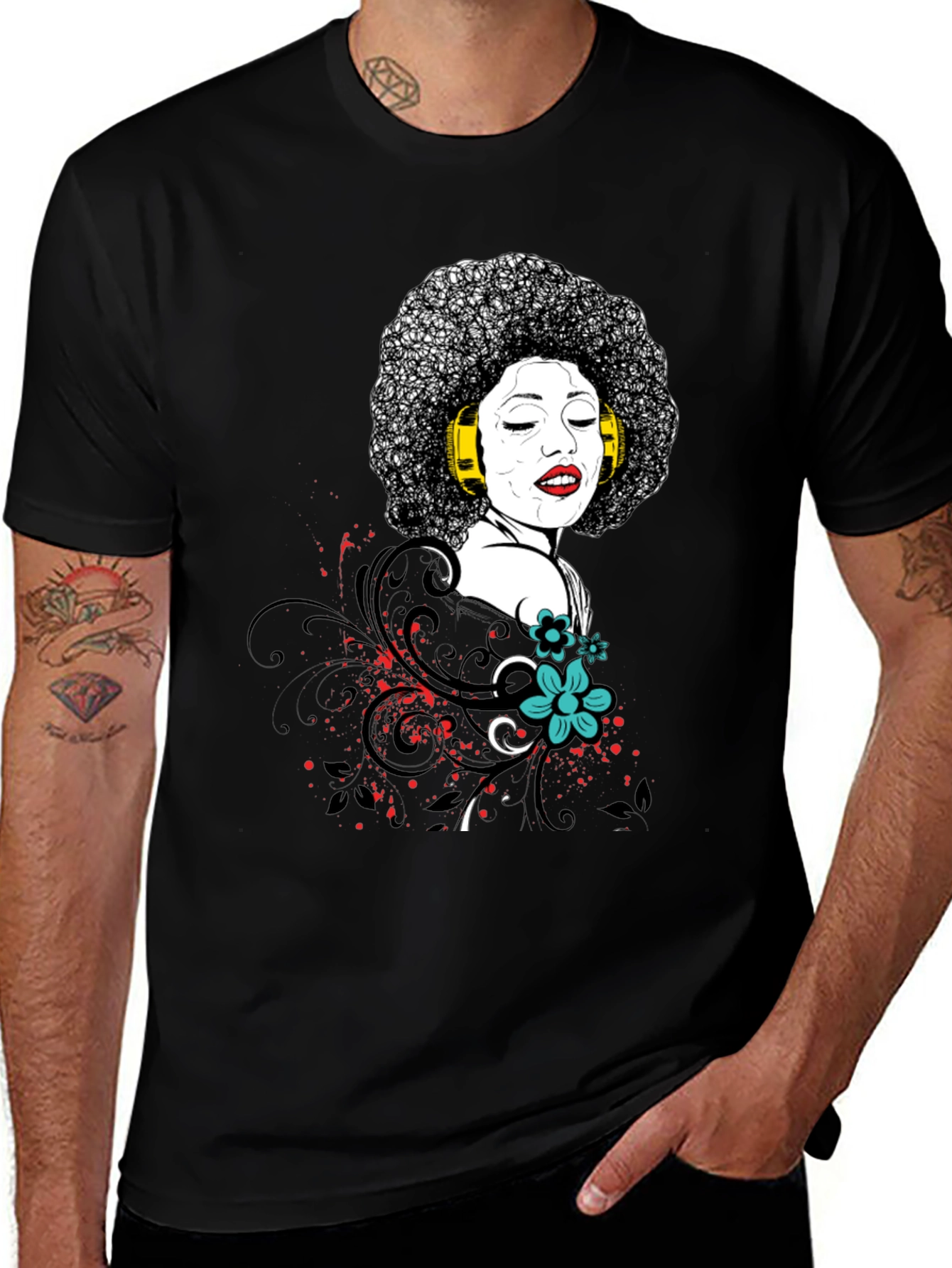 Variant 5 of Retro Afro Diva T-Shirt - Black Graphic Tee