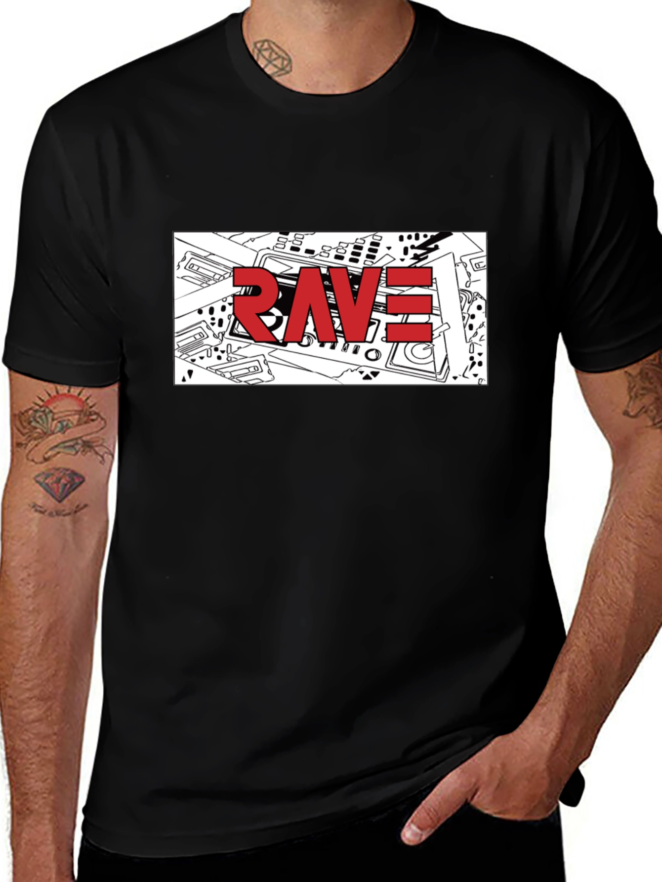 Variant 2 of Rave Graphic T-Shirt - Black Crew Neck Tee