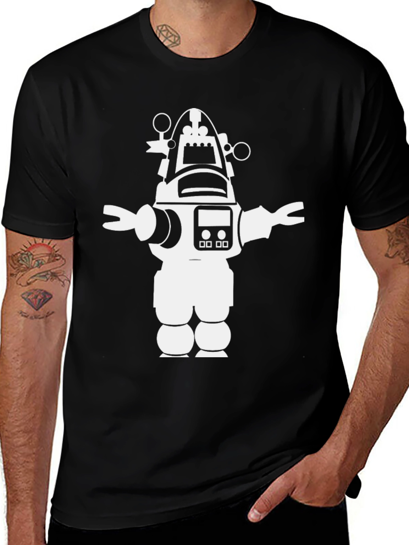 Variant 14 of Retro Robot Graphic Tee - Black Cotton T-Shirt