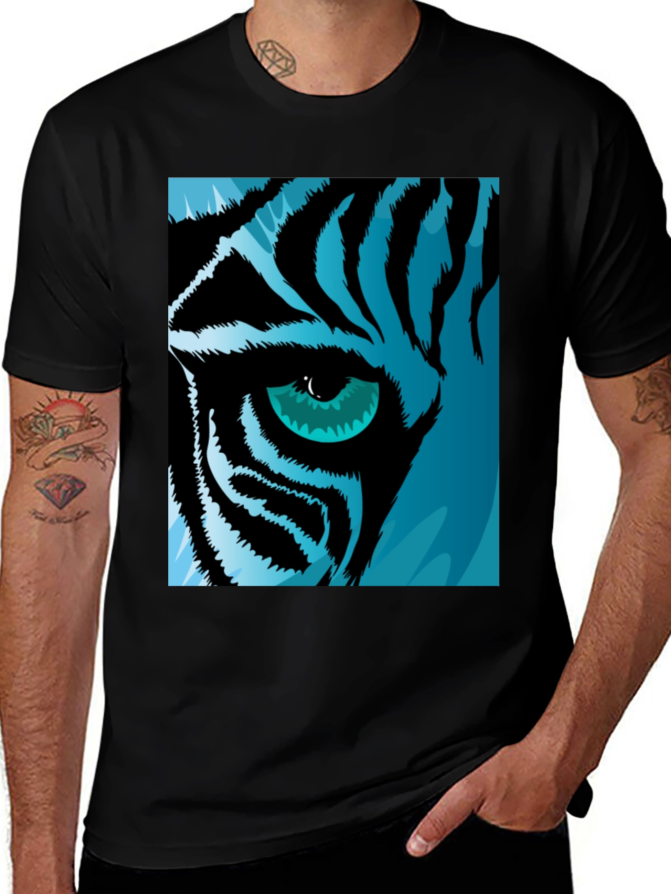 Variant 3 of Tiger Eye Graphic Tee - Cool Blue Tiger Design