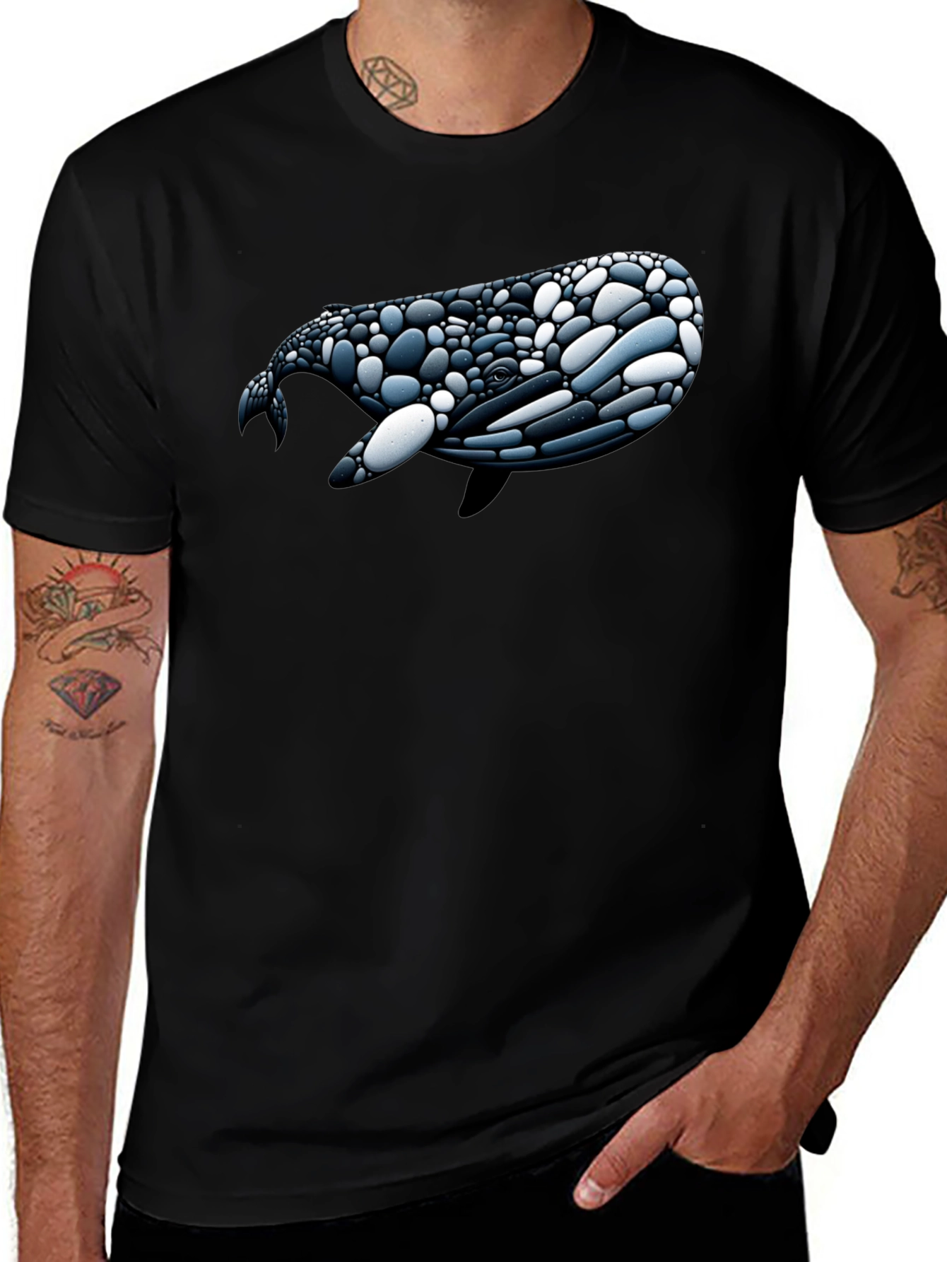 Variant 25 of Whale Pebble Art Graphic Tee - Black