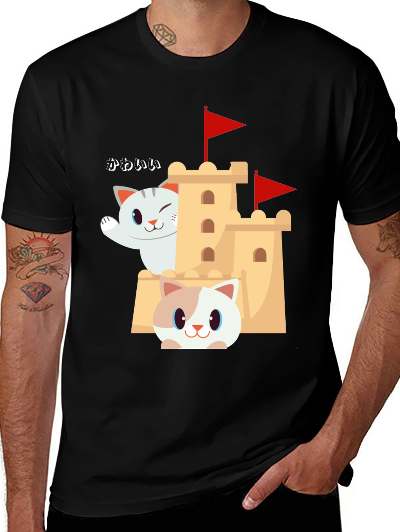 Variant 16 of Cute Kawaii Cats in Sandcastle T-Shirt