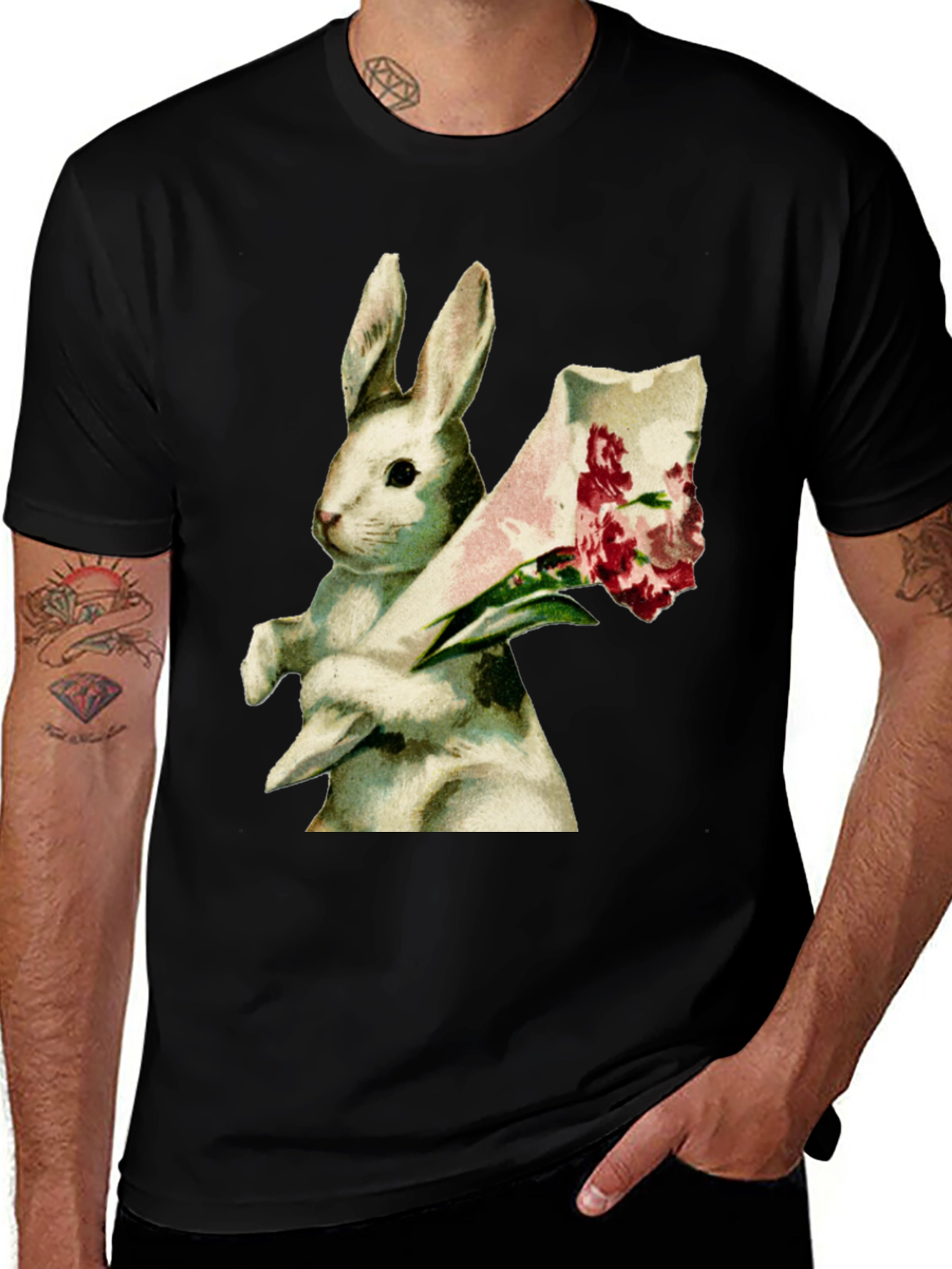 Variant 14 of Bunny Bouquet Graphic Tee - Soft Cotton Comfort
