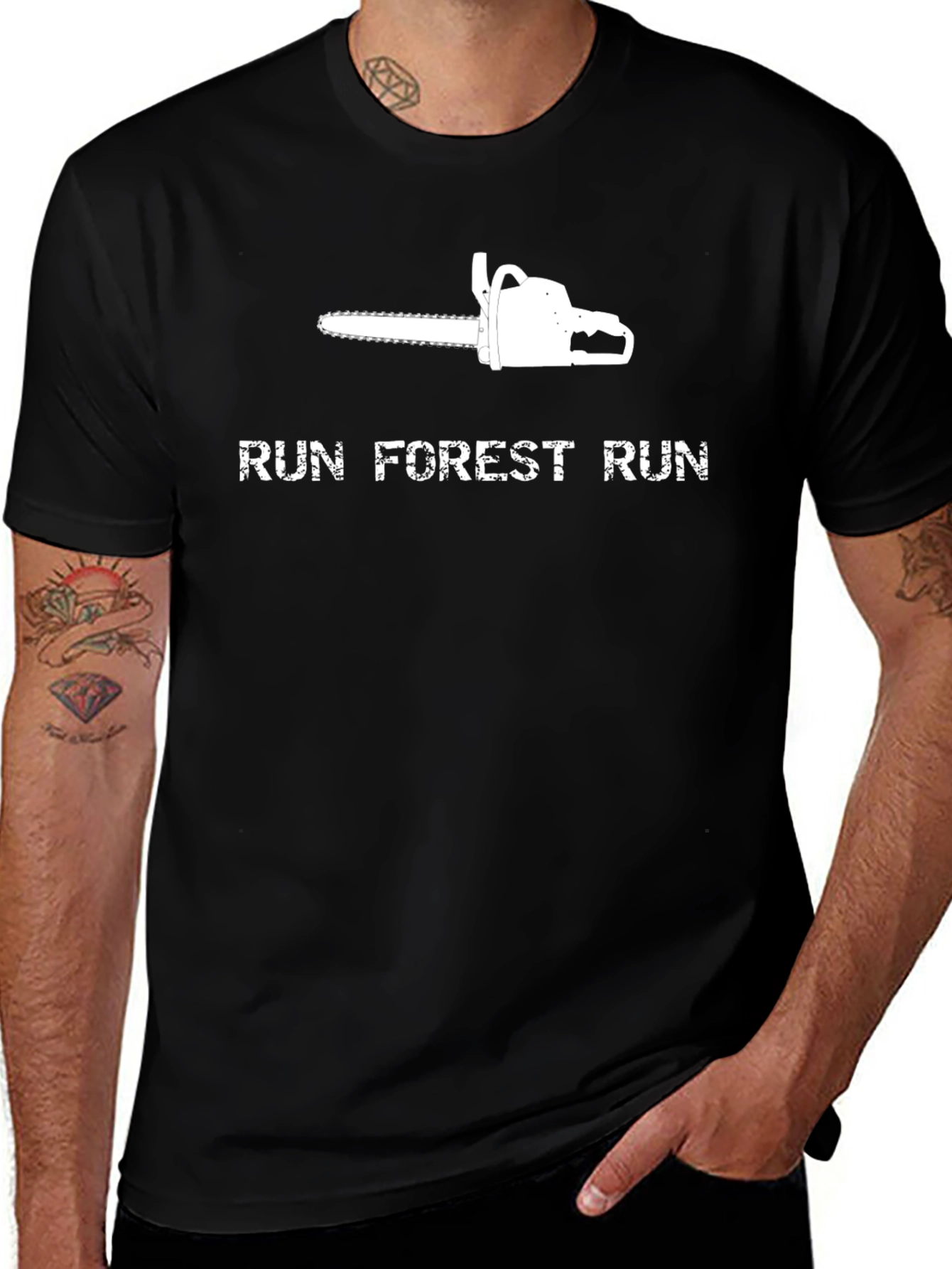Variant 6 of Run Forest Run Chainsaw Graphic Tee - Black