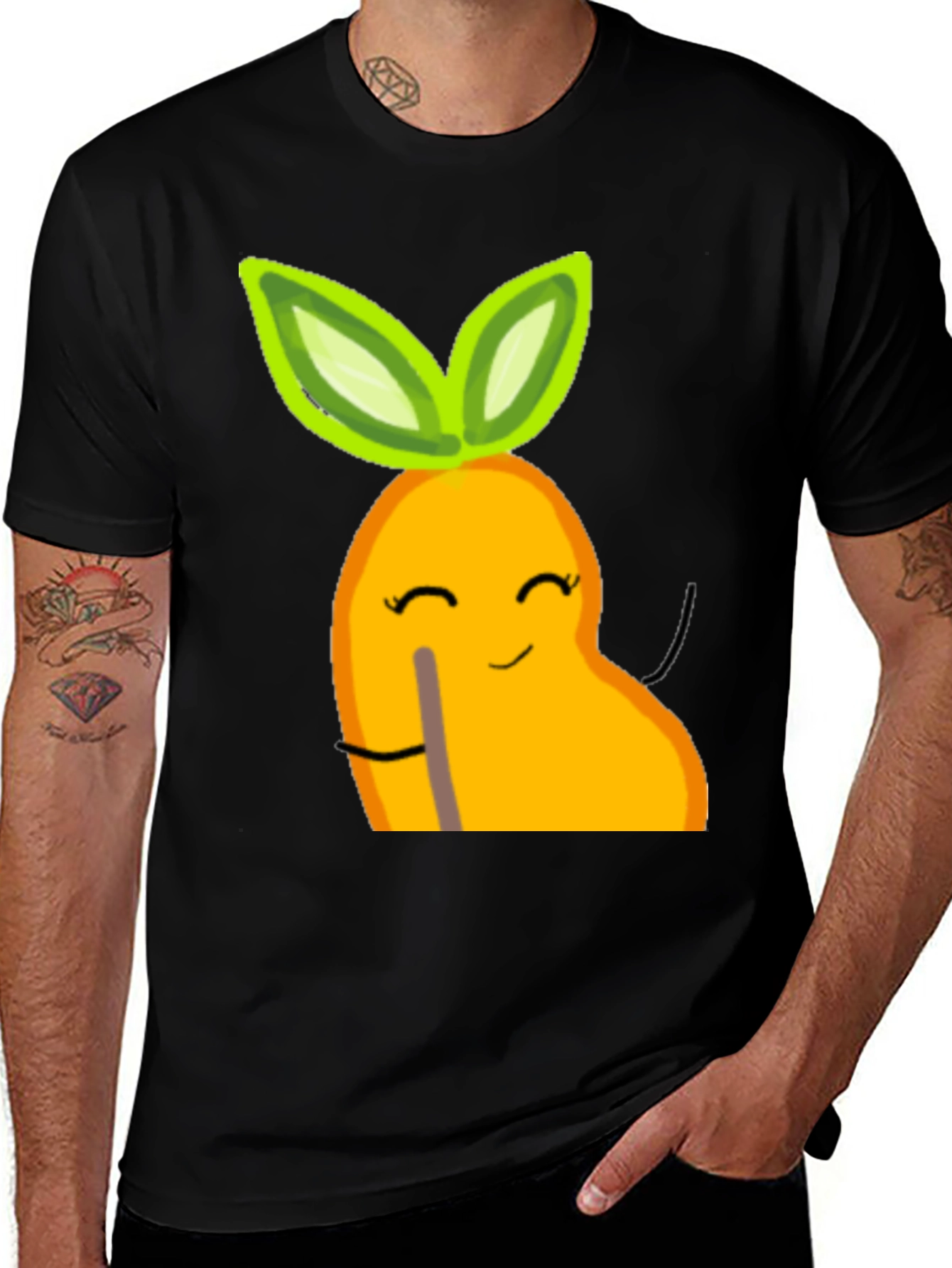 Whimsical Carrot Character Black Tee