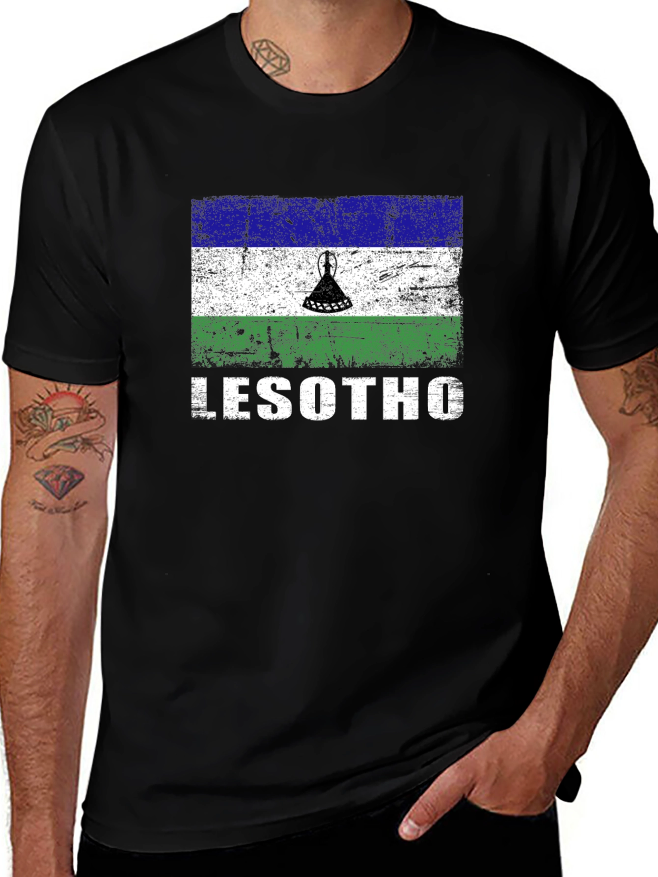 Lesotho Flag T-Shirt - Distressed Design