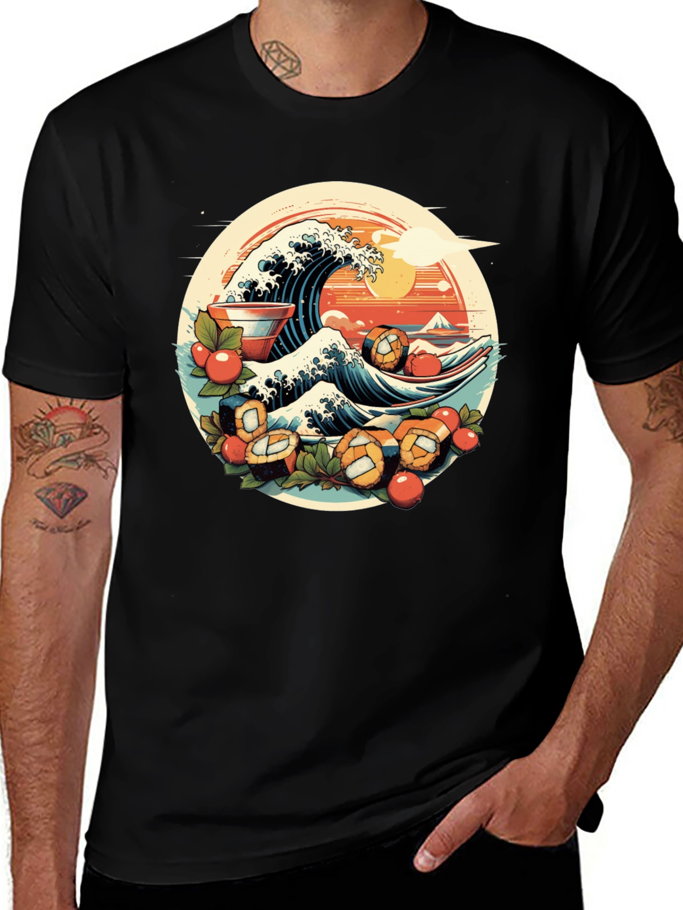 Variant 20 of Sushi Wave Graphic Tee - Unique Japanese Art Shirt
