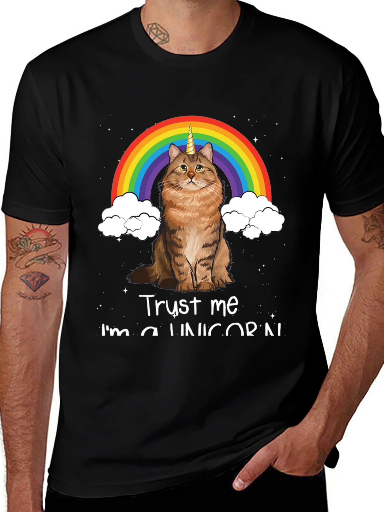 Black Unicorn Cat Rainbow T-Shirt - Trust Me I'm a Unicorn! main image
