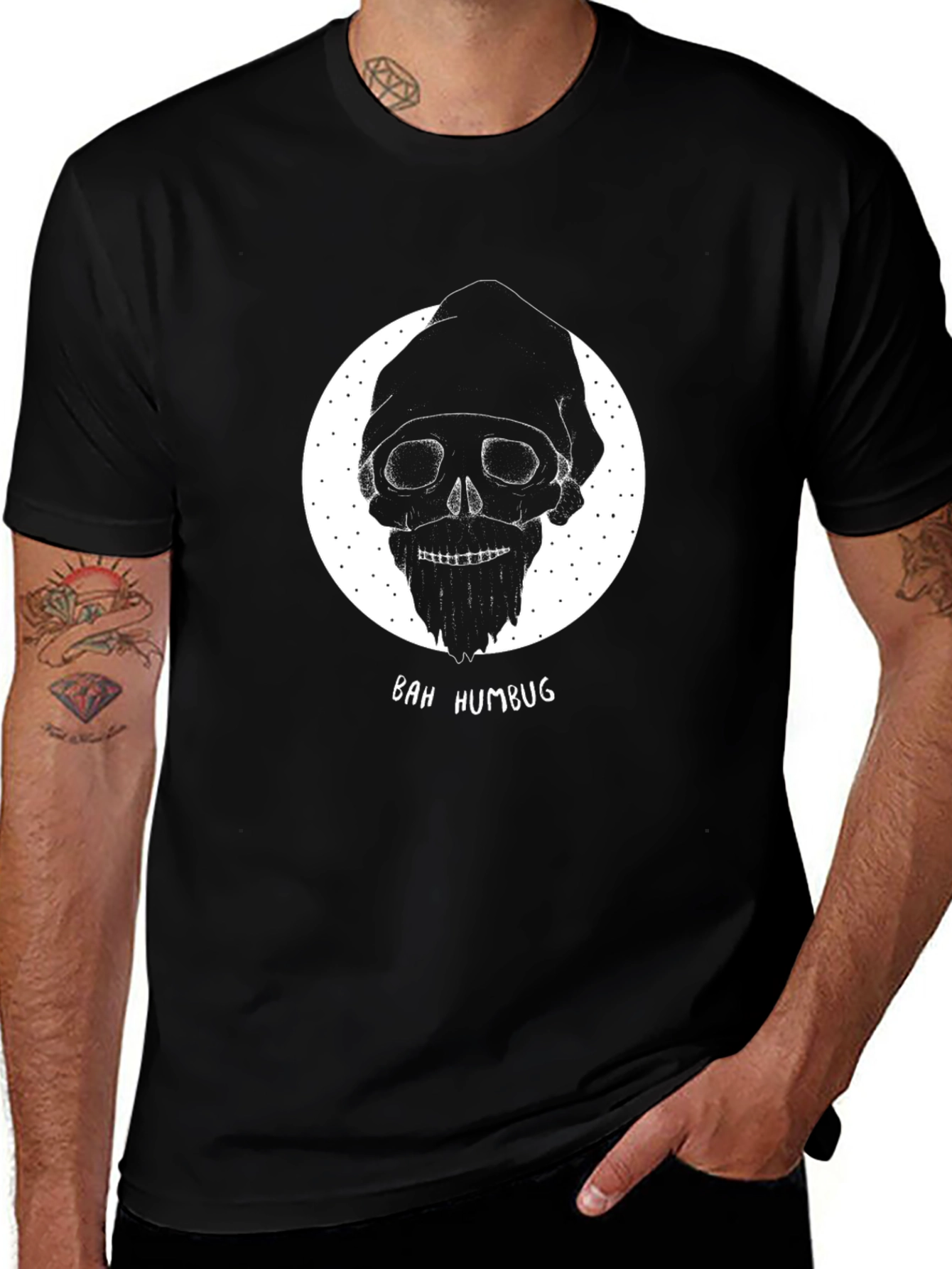 Variant 8 of Bah Humbug Skull Graphic Tee - Mens' Black T-Shirt