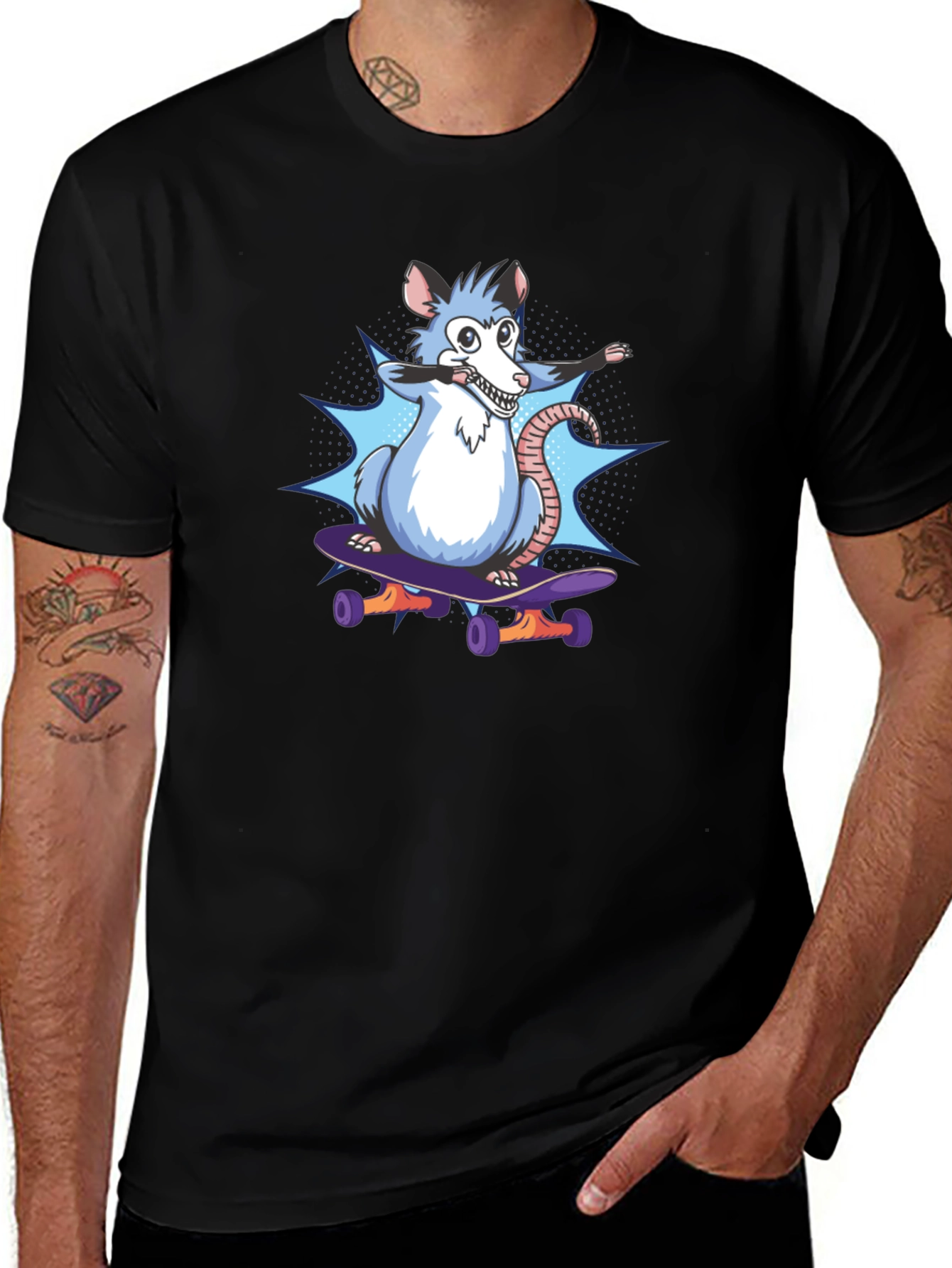 Variant 19 of Skateboarding Opossum Black T-Shirt