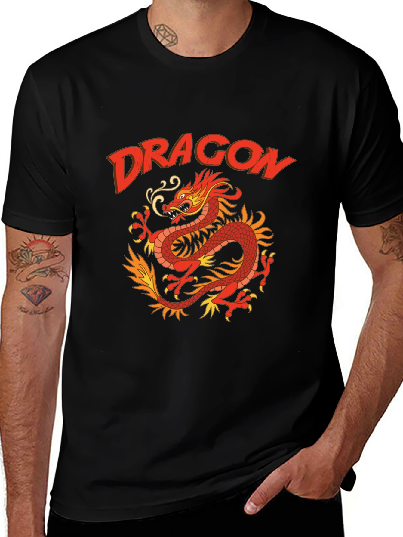 Variant 4 of Dragon Graphic Print T-Shirt - Classic Crew Neck Tee