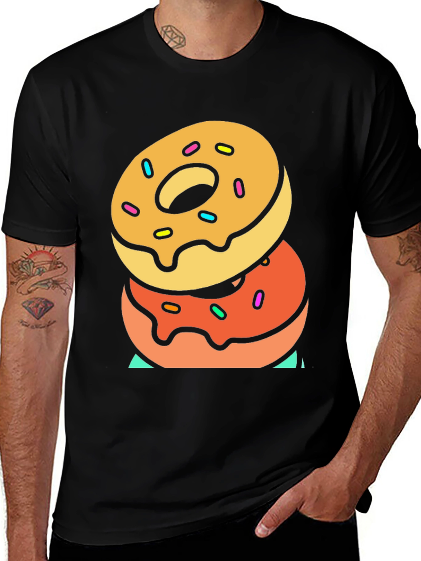 Variant 5 of Donut Stack Graphic T-Shirt - Casual Black Tee