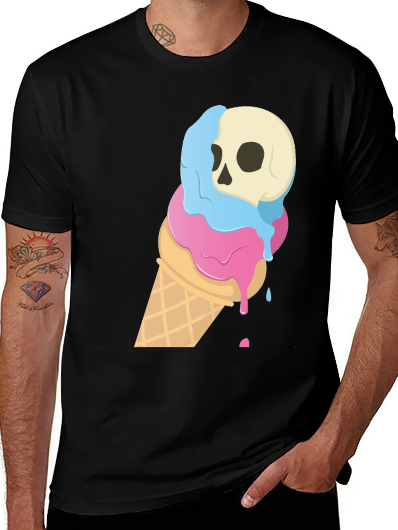 Variant 14 of Skull Ice Cream Cone Graphic Tee - Black