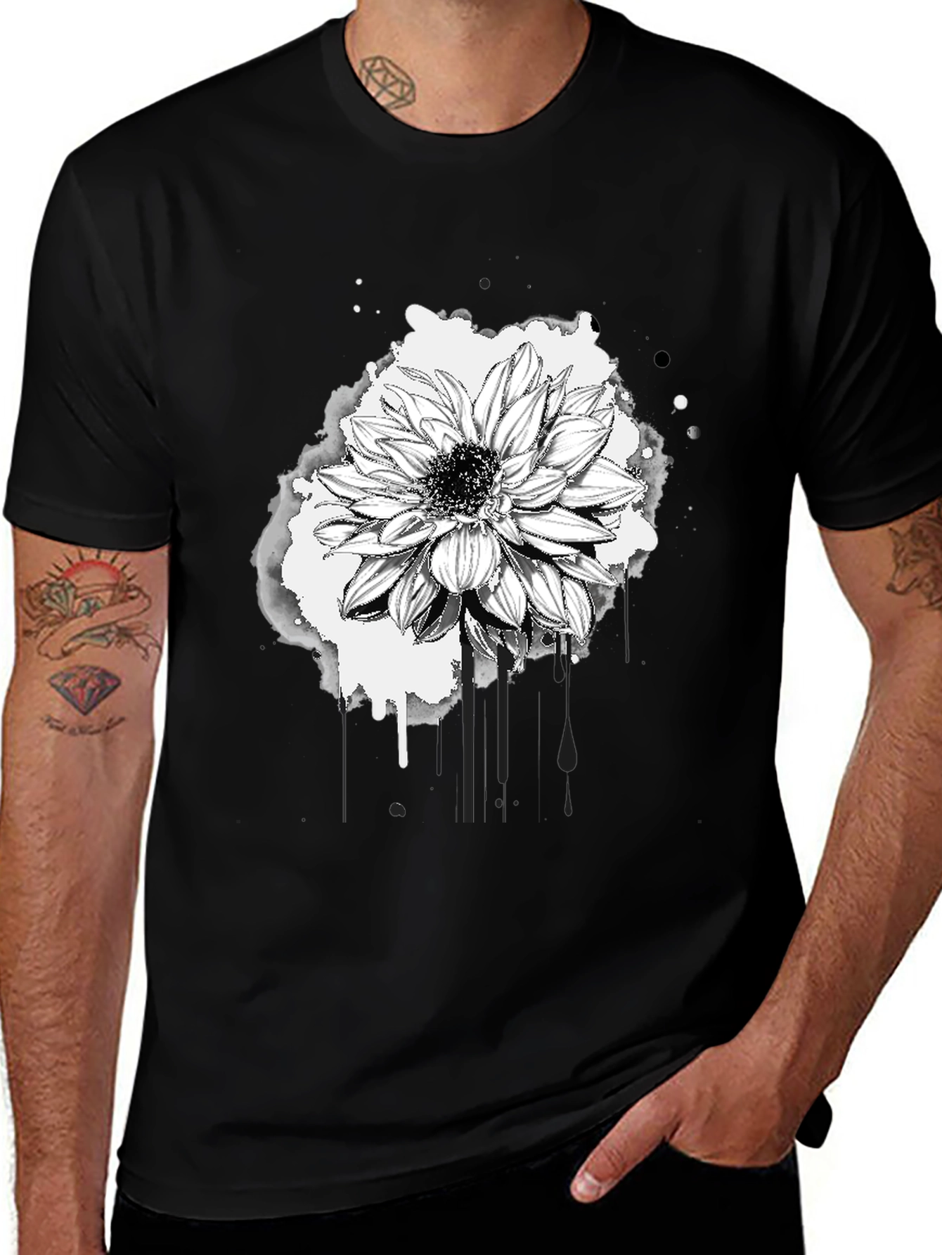 Variant 23 of Floral Graphic Print Black T-Shirt