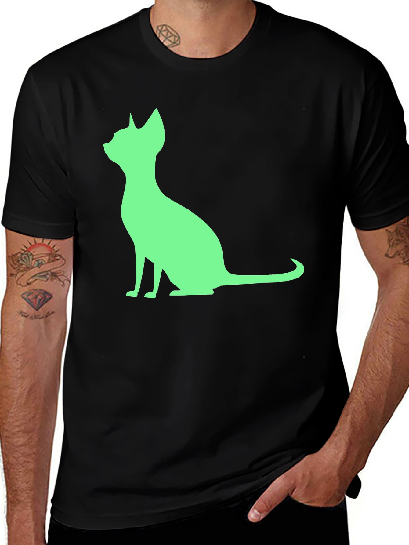 Variant 6 of Cool Cat Silhouette Graphic Tee - Black