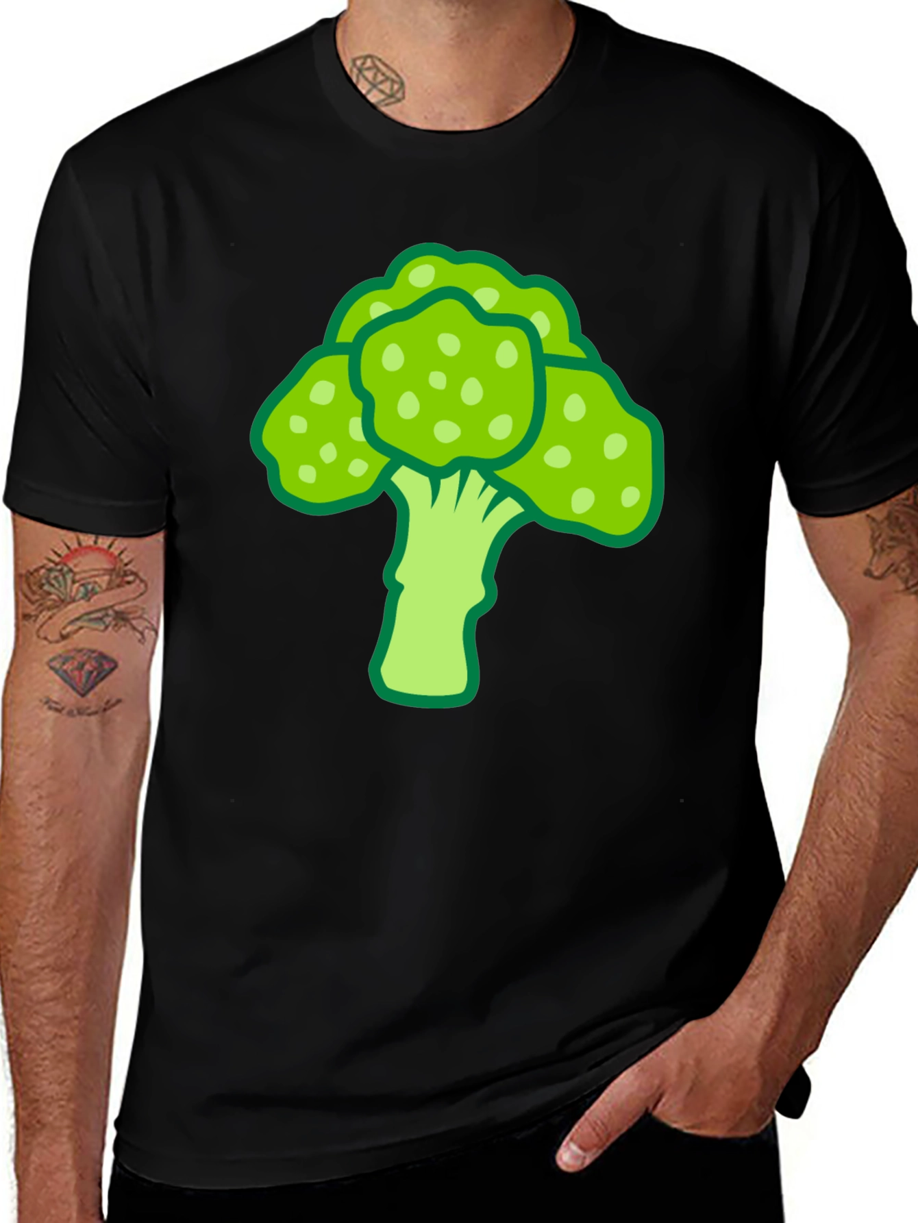 Broccoli Graphic Print Black T-Shirt