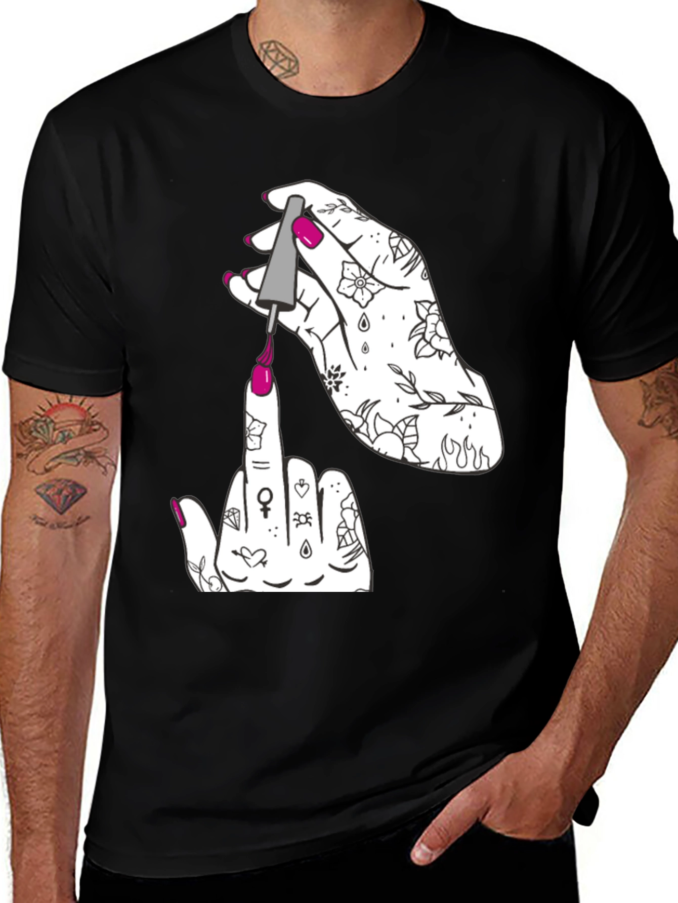 Variant 27 of Tattooed Hand Nail Polish Graphic T-Shirt