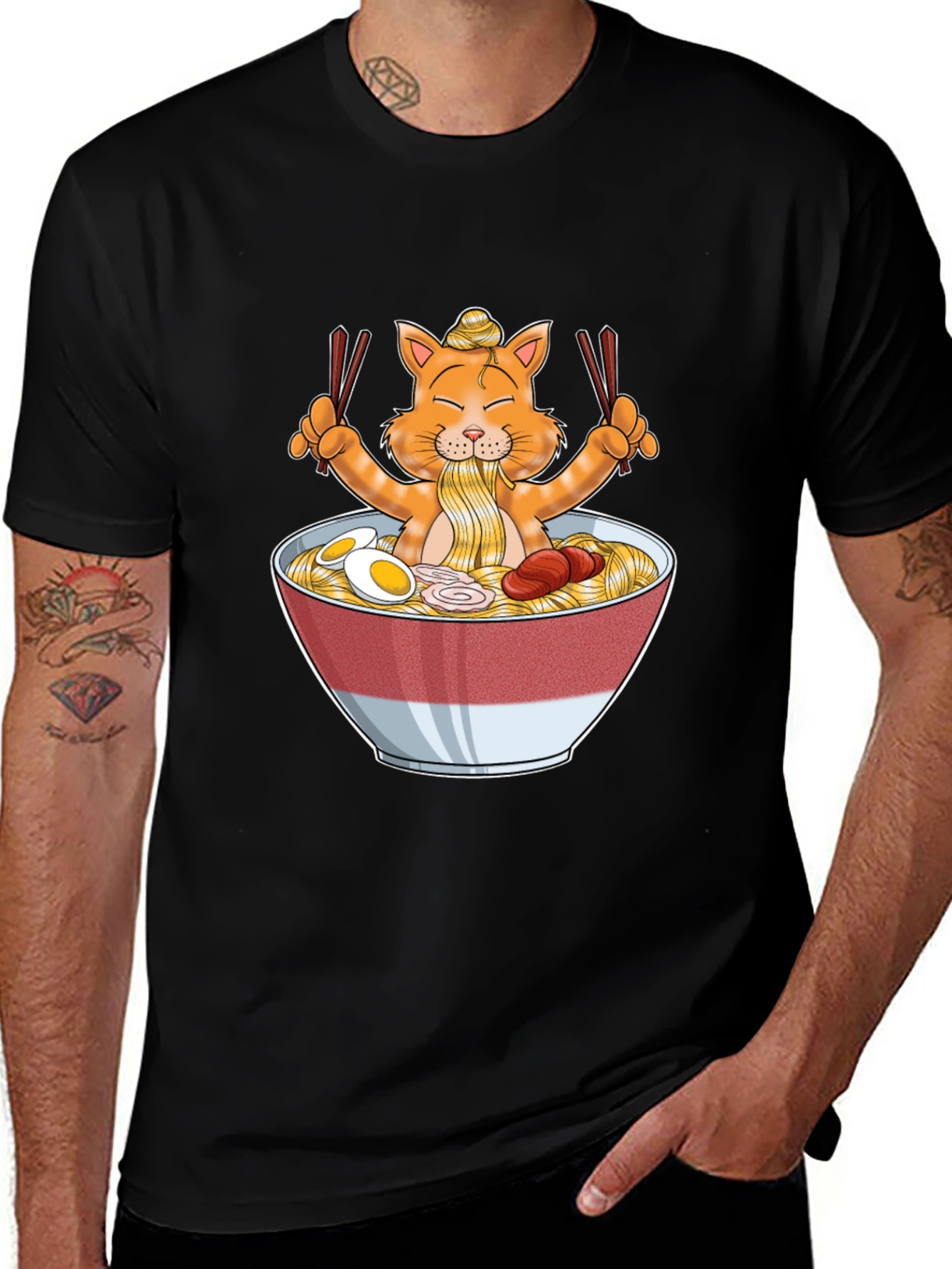 Variant 19 of Ramen Cat Graphic T-Shirt - Unique Cartoon Tee