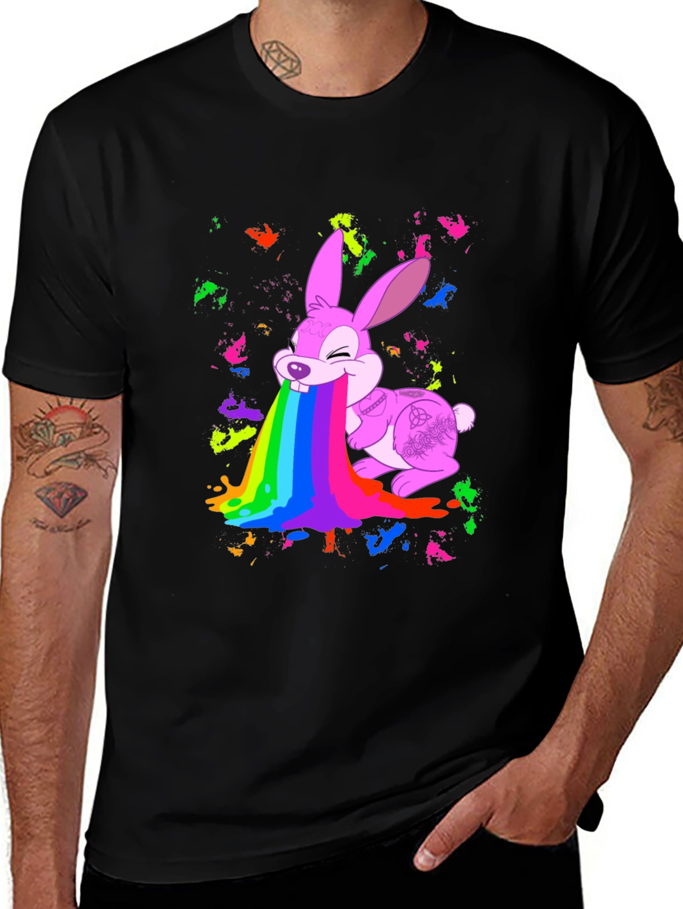 Variant 2 of Rainbow Puke Bunny Black T-Shirt
