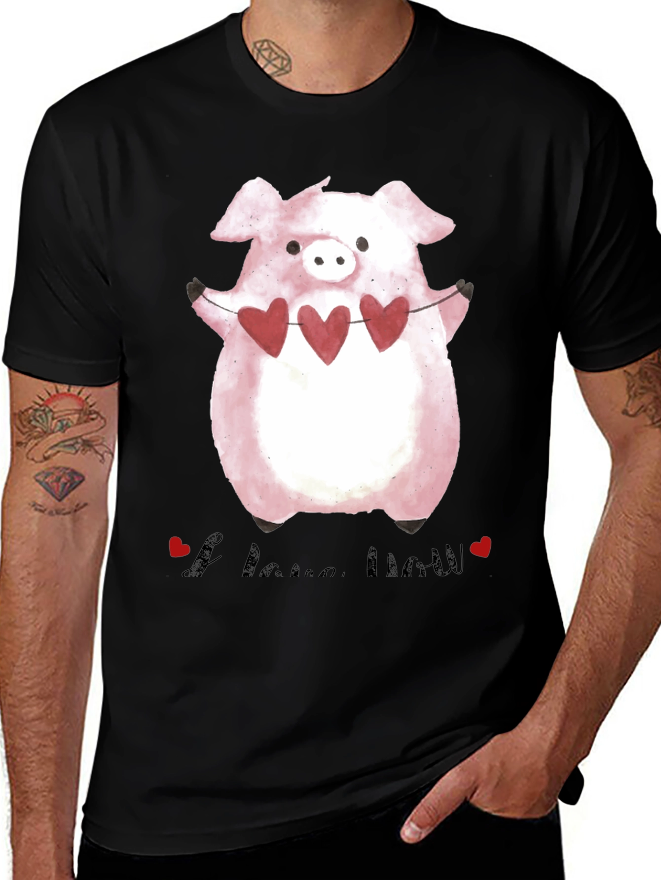 Variant 21 of Pig Love T-Shirt - Men's Black Valentine's Day Tee