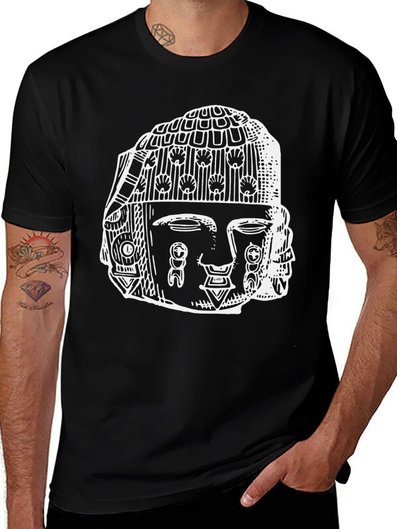 Variant 5 of Aztec Headdress Black Graphic Tee