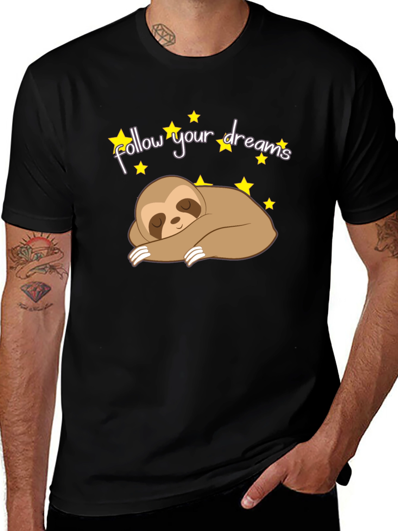 Variant 20 of Sloth Follow Your Dreams Black T-Shirt