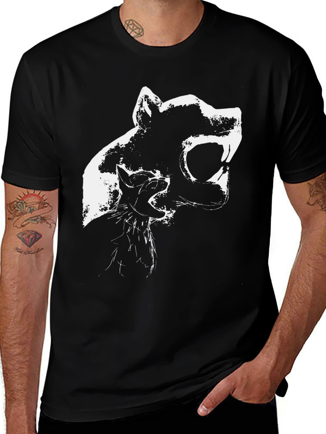 Variant 6 of Black T-Shirt with Abstract Animal Graphic Print