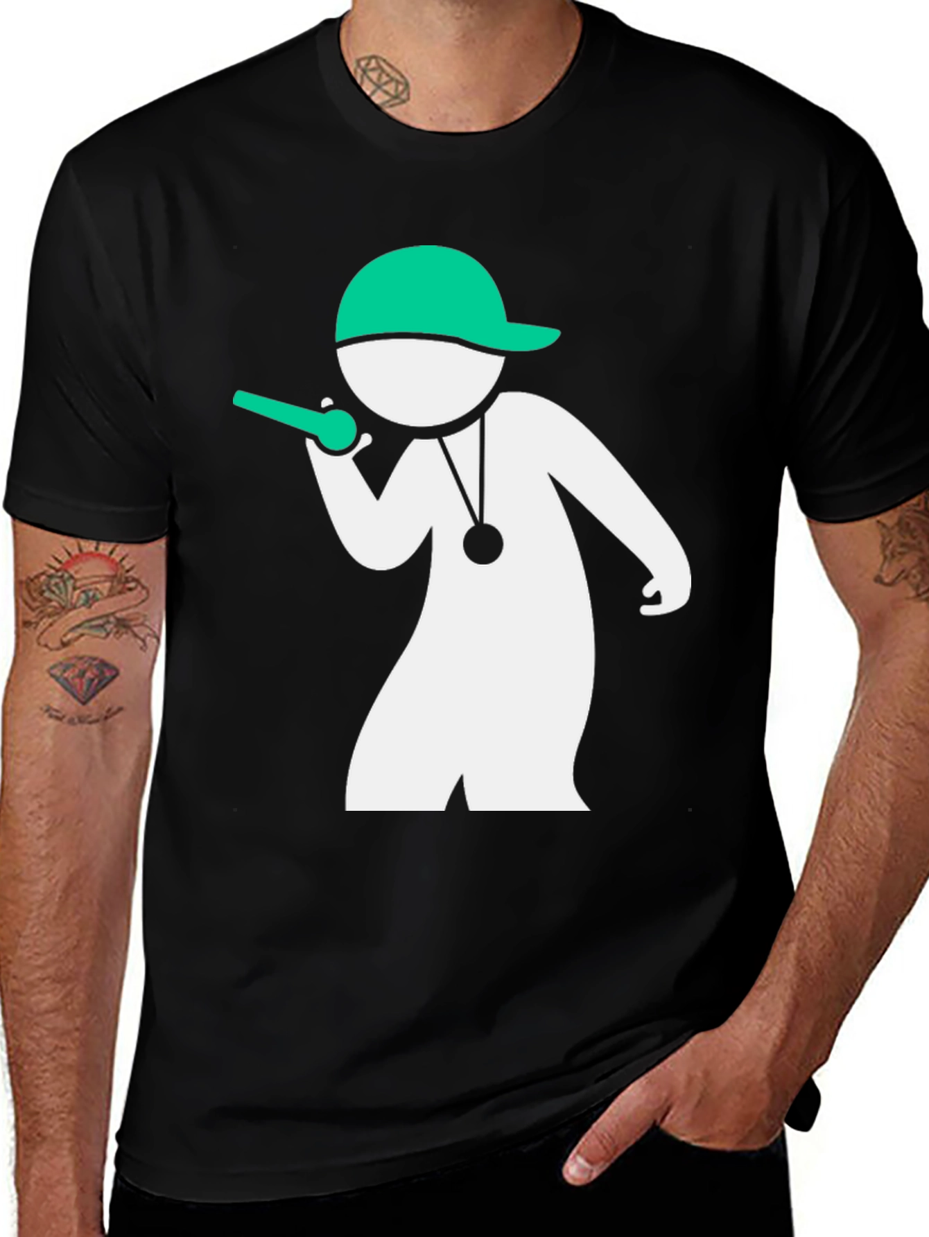 Cool Coach T-Shirt - Black with Green & White Design
