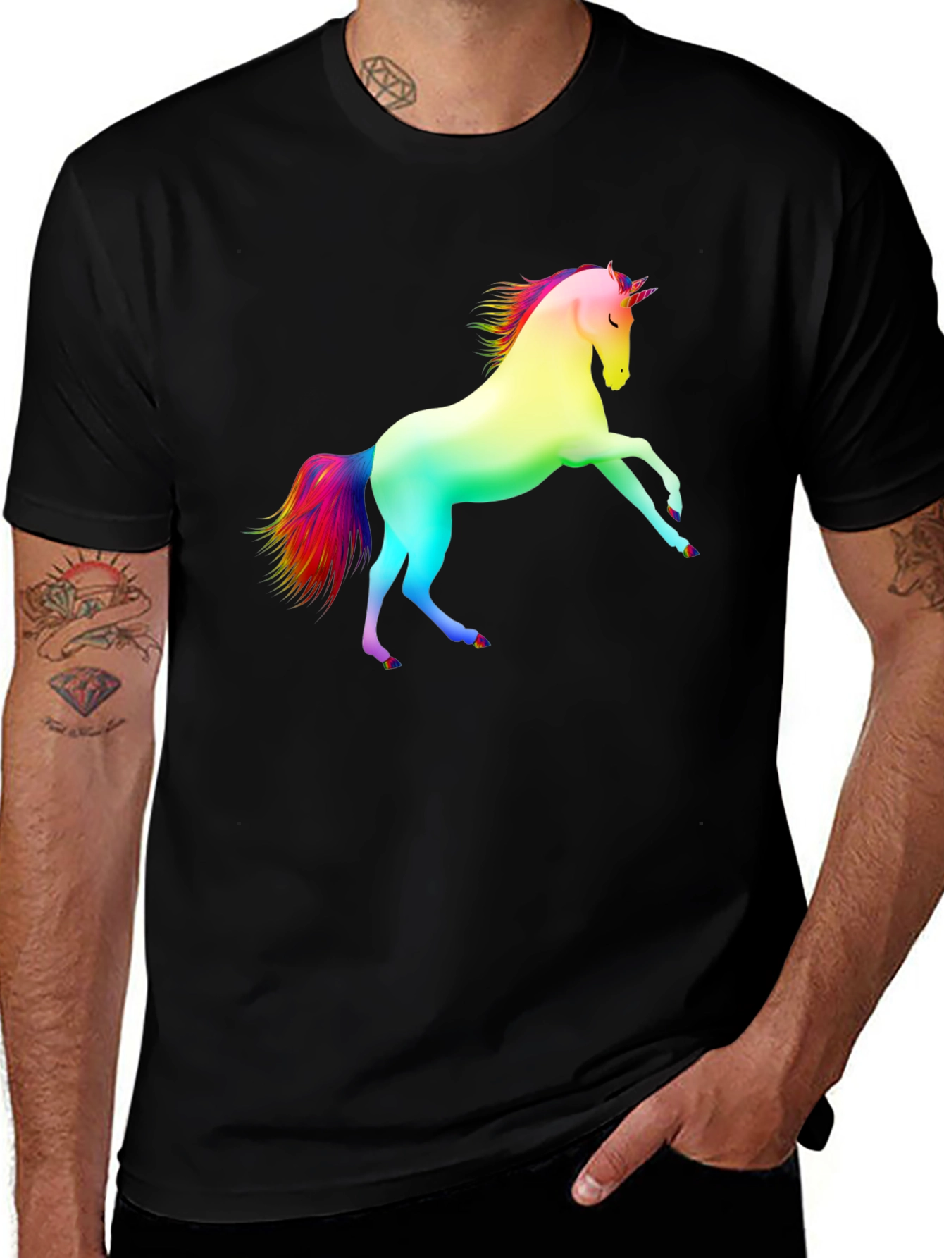 Variant 7 of Rainbow Unicorn Black T-Shirt