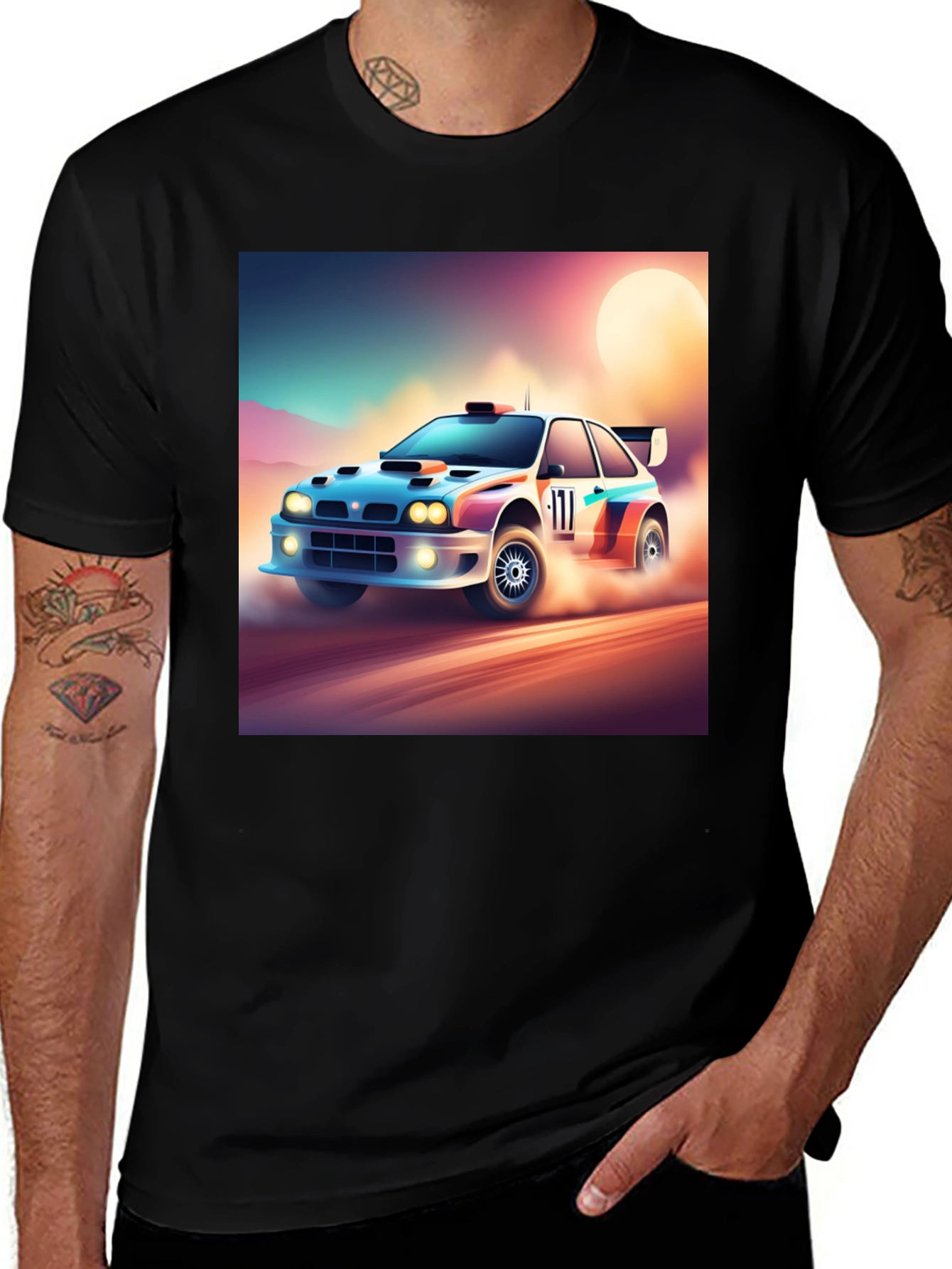 Variant 11 of Rally Car Graphic Tee - Black Cotton Shirt