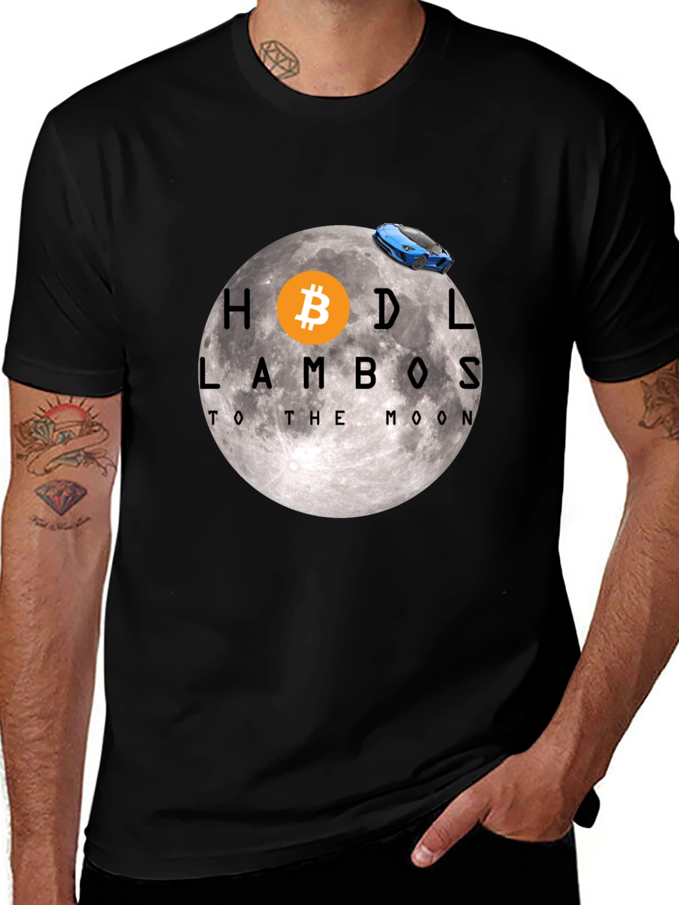 HODL Lambos Bitcoin Moon Black T-Shirt