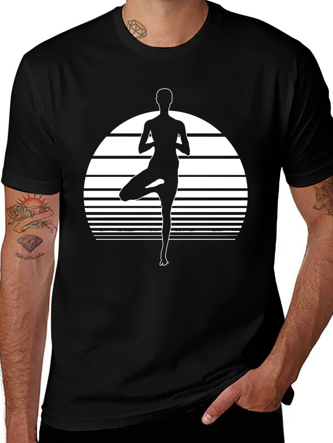 Variant 16 of Yoga Pose Graphic Tee - Black Cotton Blend Shirt