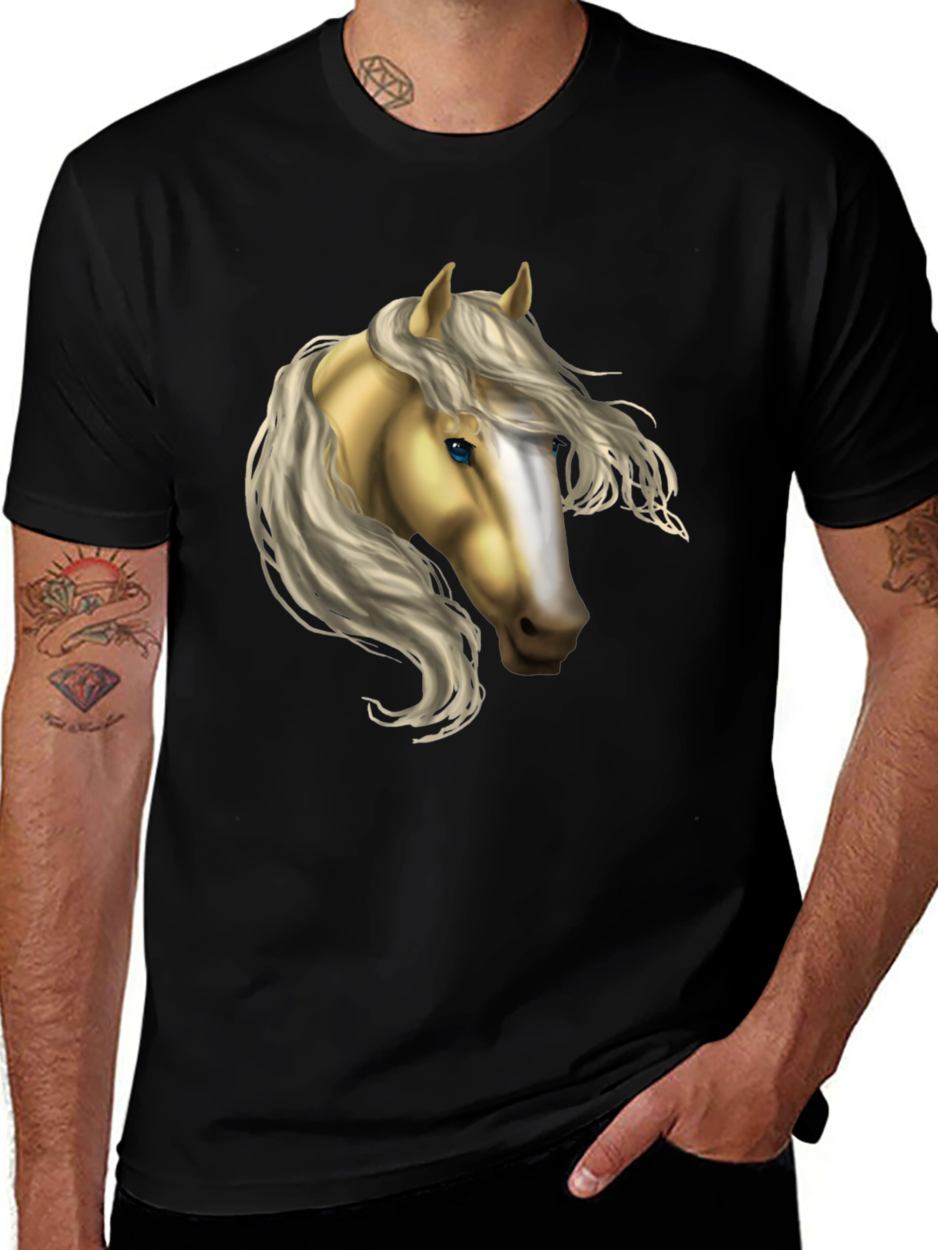 Variant 7 of Horse Graphic T-Shirt - Black Cotton Blend Tee
