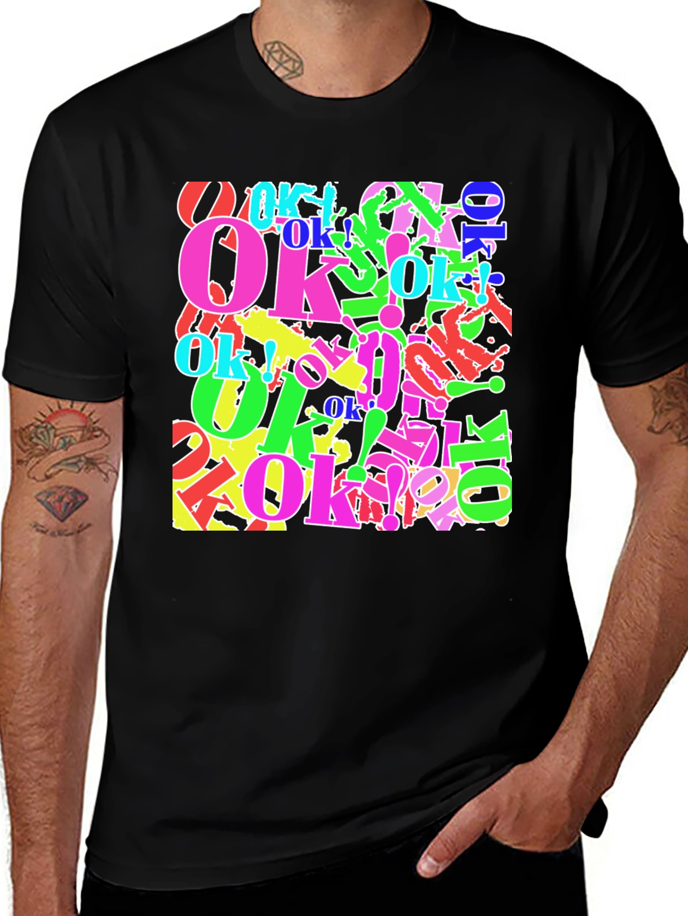 Variant 9 of Colorful "OK" Graphic Print Black T-Shirt