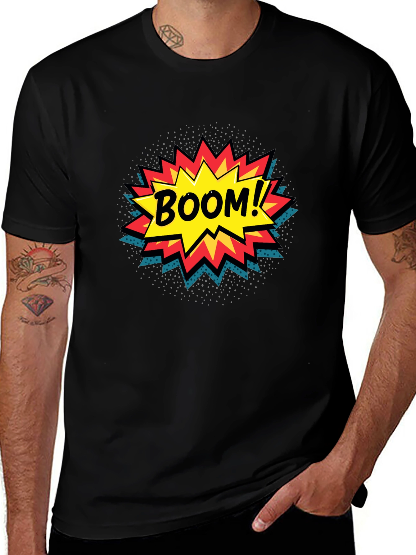 Black Boom! Comic Book Graphic Print Black T-Shirt main image