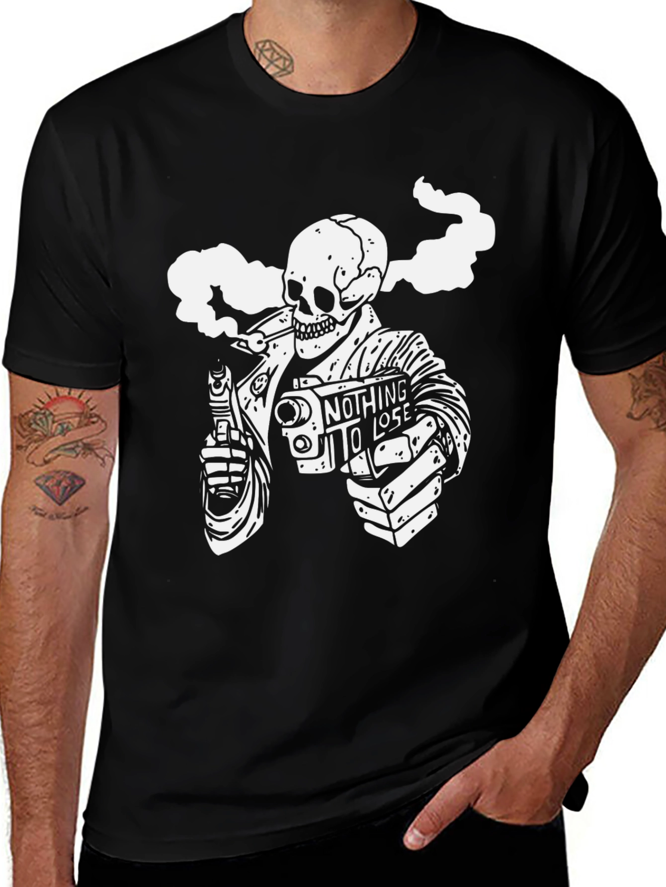 Variant 14 of Smoking Skeleton Graphic T-Shirt - Nothing to Lose
