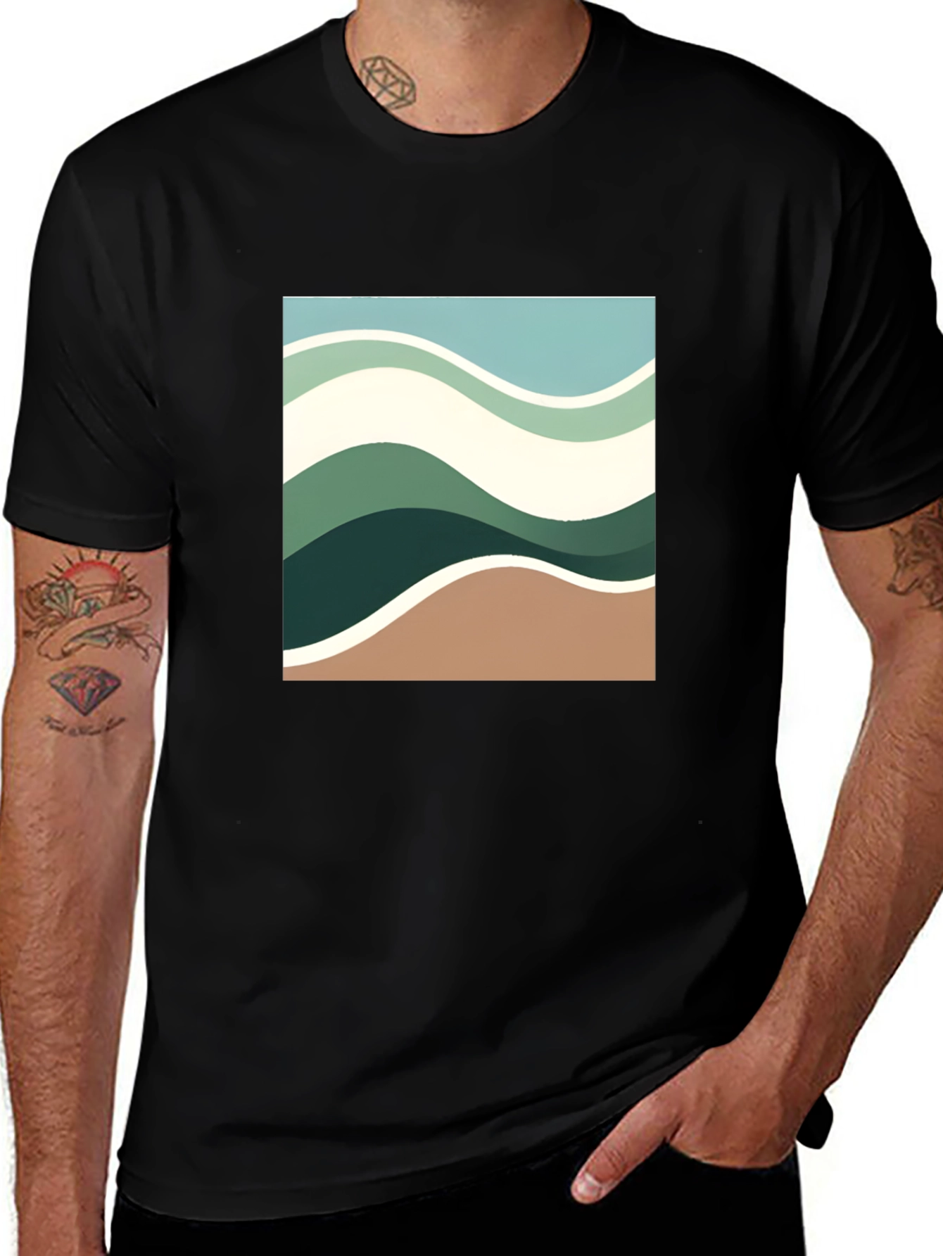 Variant 18 of Abstract Wave Graphic Tee - Men's Black T-Shirt