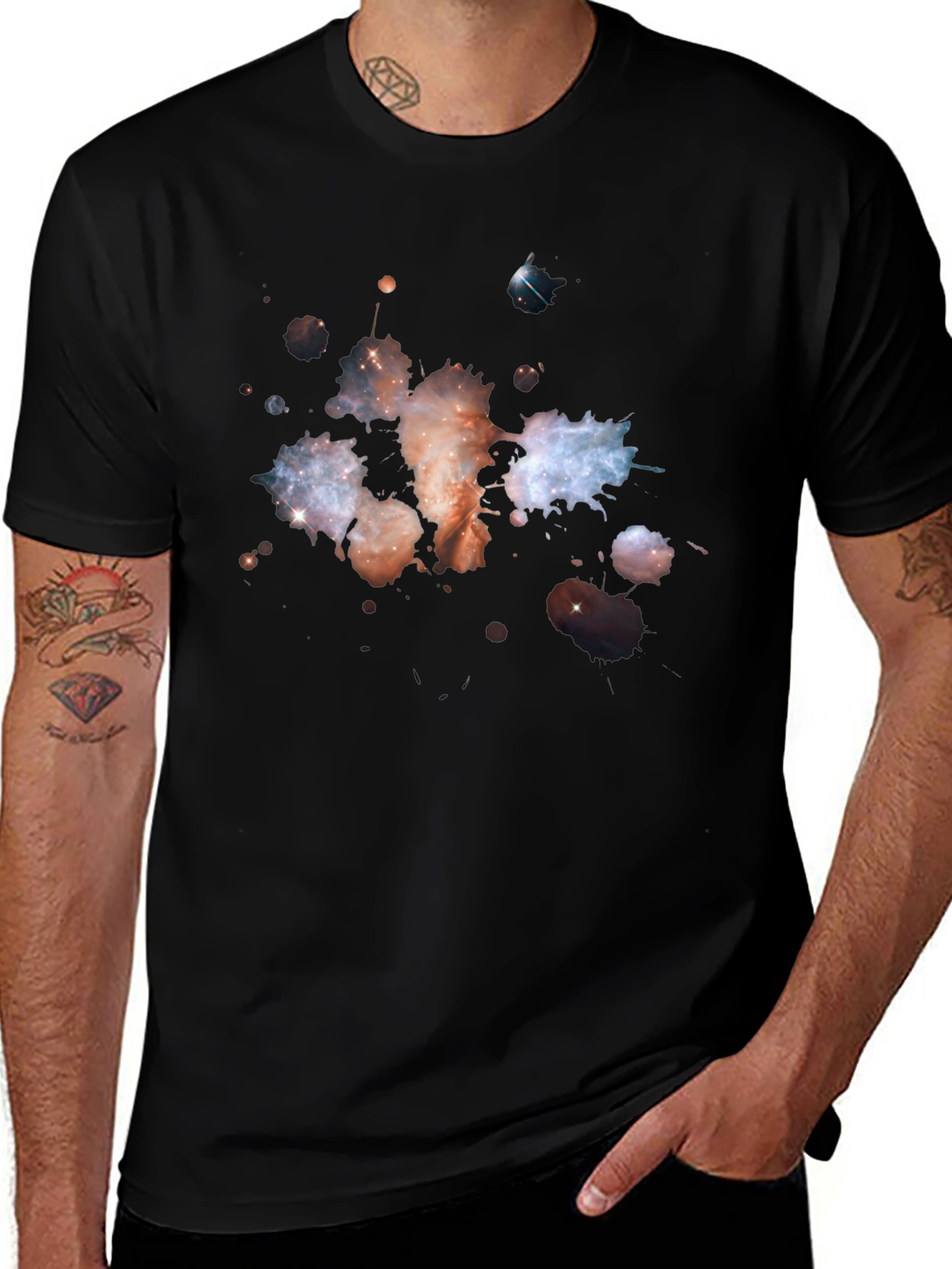 Variant 10 of Galaxy Ink Splatter Graphic Black Tee