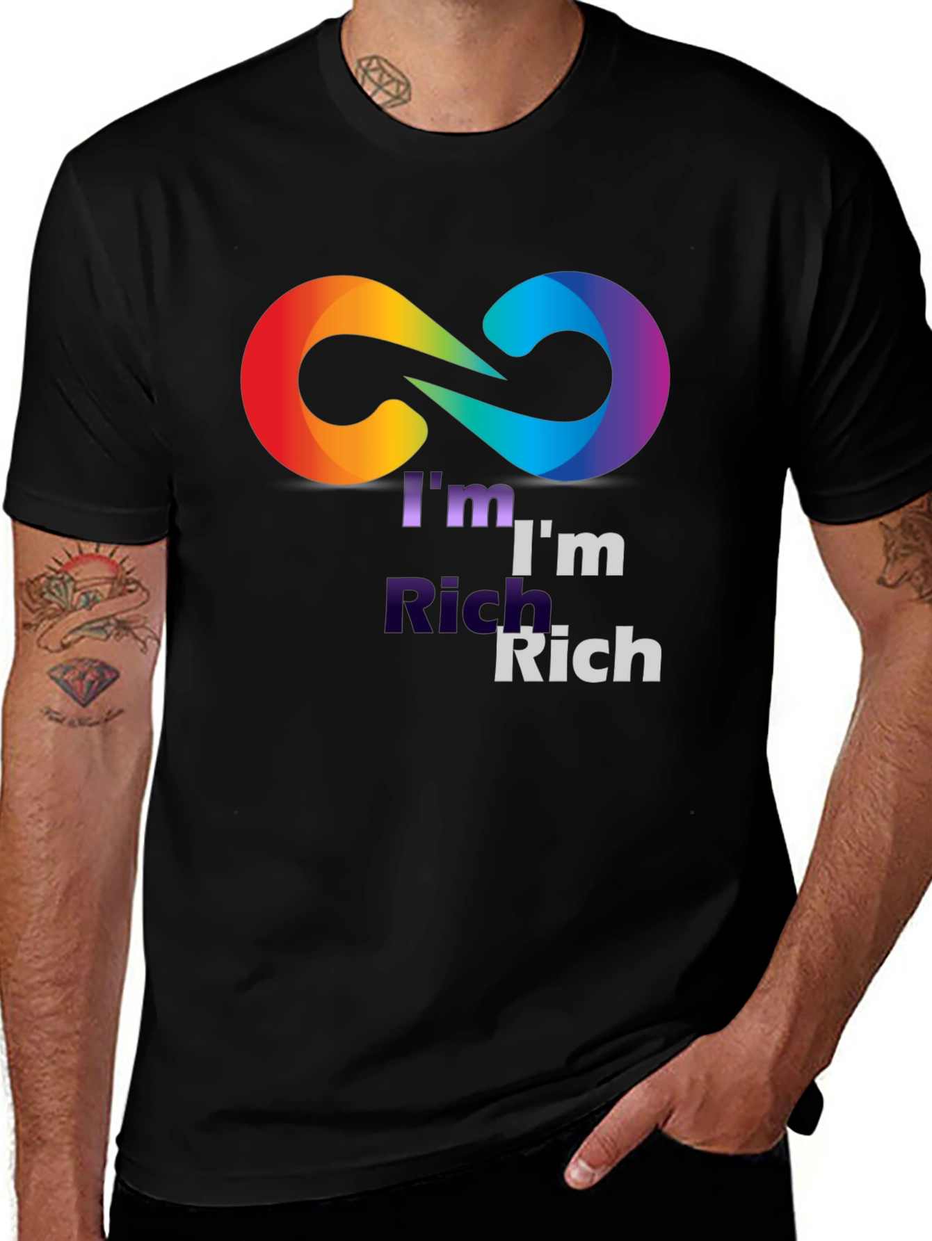 Variant 4 of I'm Rich Rainbow Infinity Symbol Black T-Shirt
