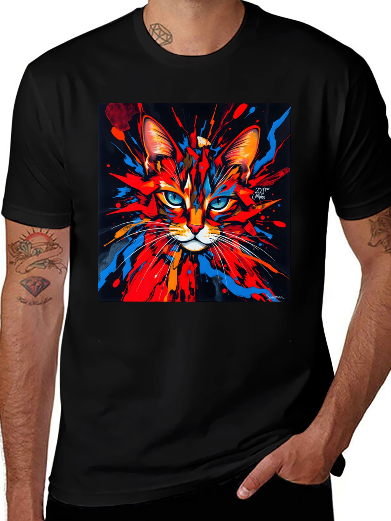 Variant 22 of Abstract Cat Graphic Tee - Stylish Men's T-Shirt